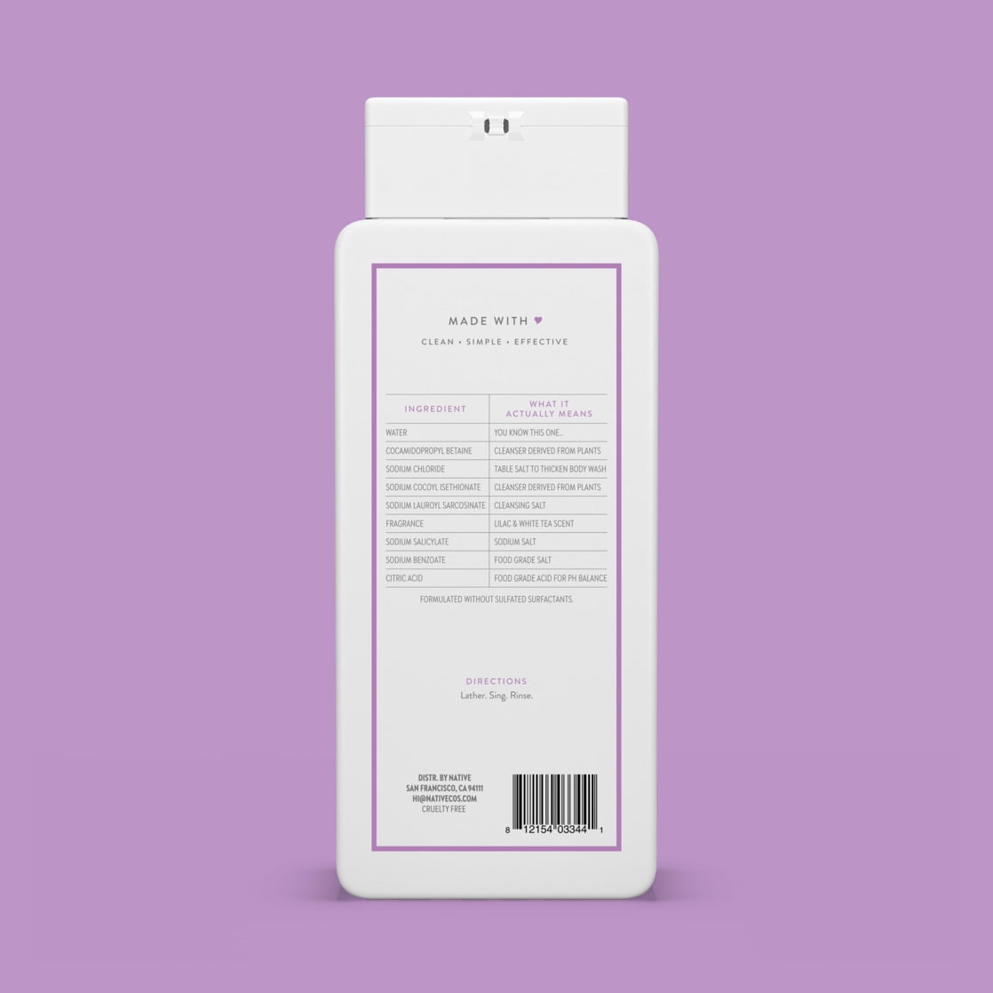 Body Wash, Lilac &amp; White Tea, Sulfate Free, Naturally Derived Ingredients, 24hr Freshness, for Women &amp; Men, 18 fl oz