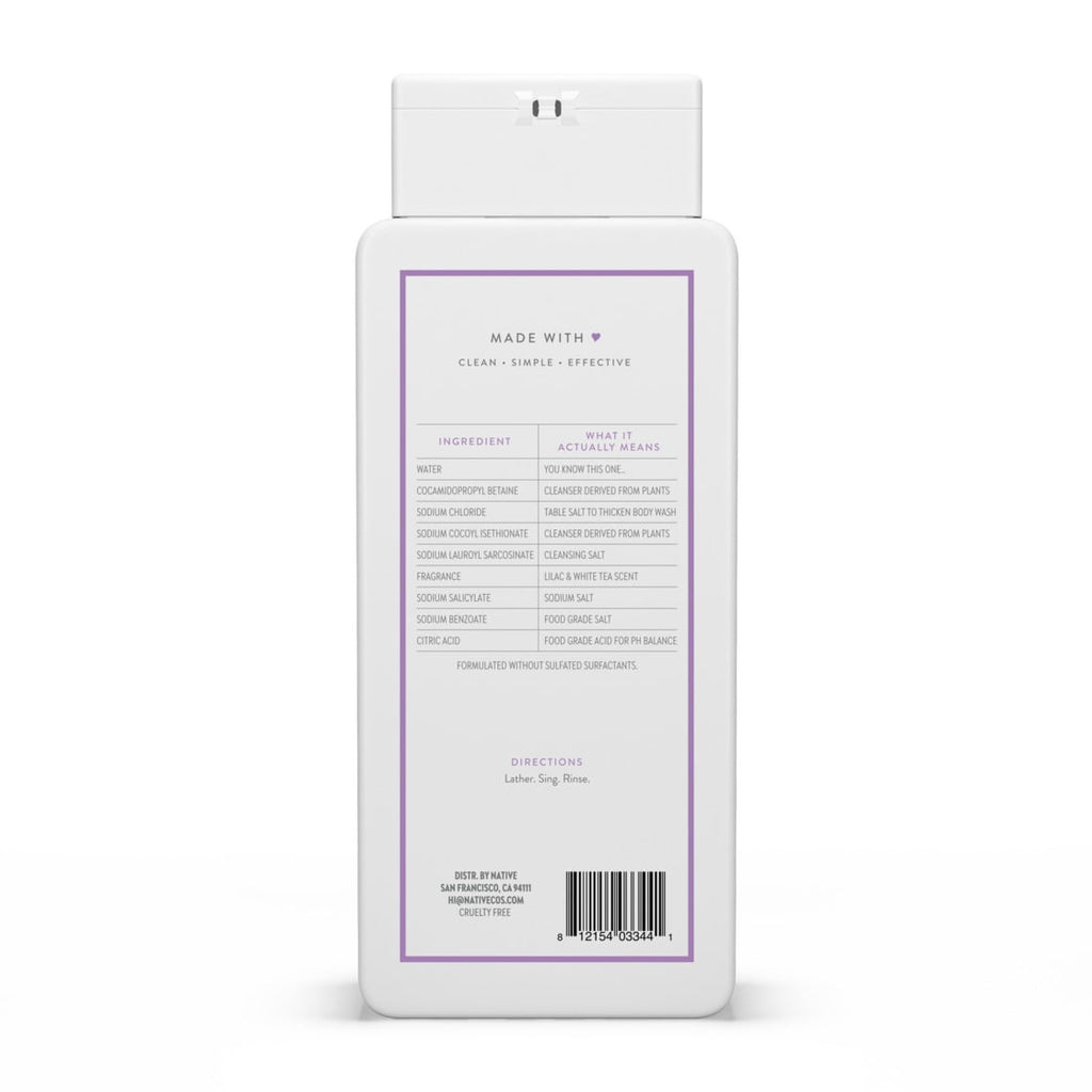 Body Wash, Lilac &amp; White Tea, Sulfate Free, Naturally Derived Ingredients, 24hr Freshness, for Women &amp; Men, 18 fl oz
