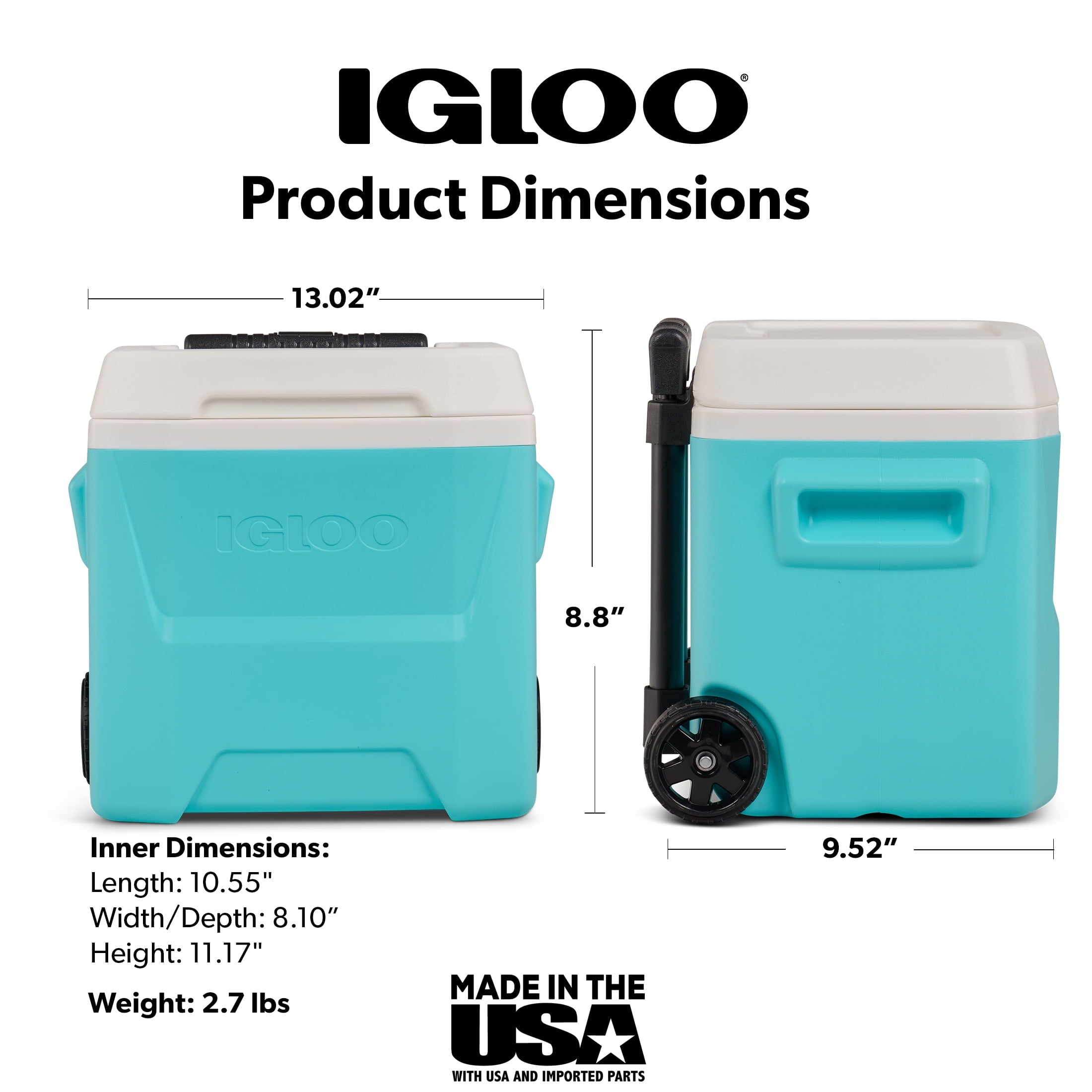 16 QT Laguna Hard Sided Ice Chest Cooler with Wheels, Aqua Blue