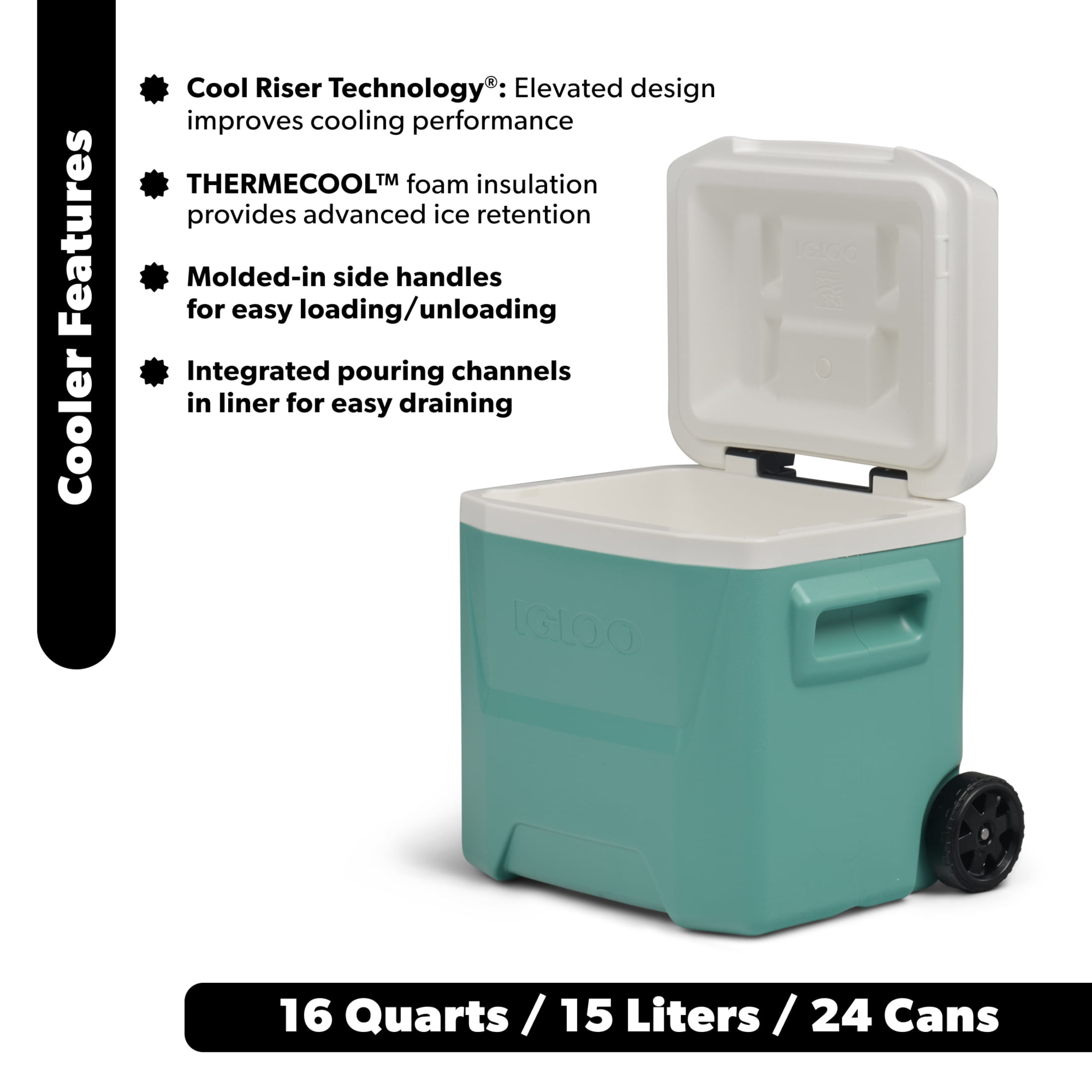 16 QT Laguna Hard Sided Ice Chest Cooler with Wheels, Aqua Blue