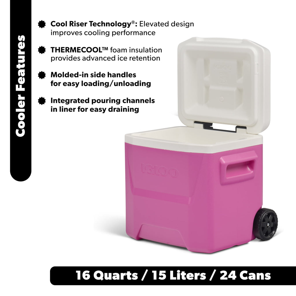 16 QT Laguna Hard Sided Ice Chest Cooler with Wheels, Aqua Blue