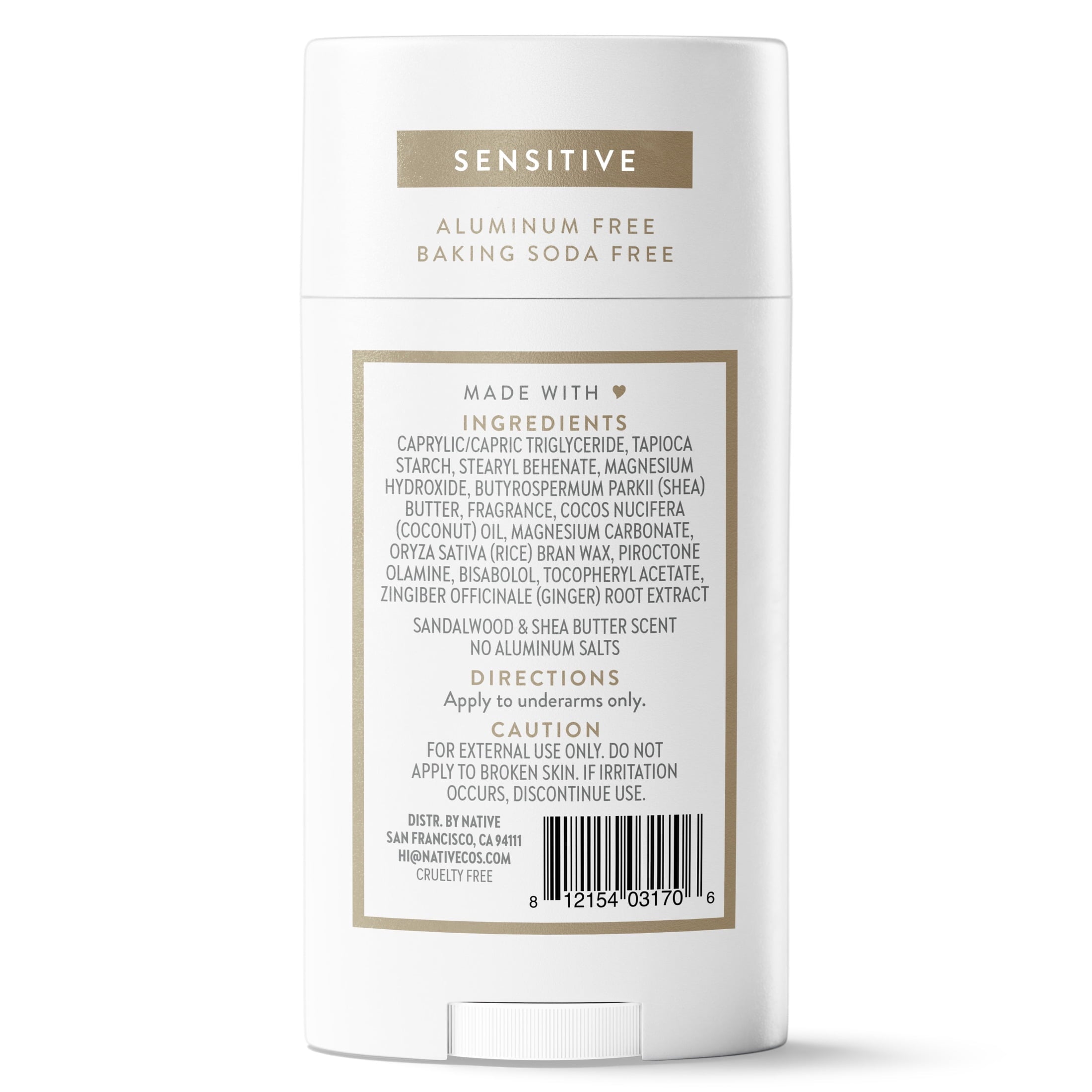 Sensitive Deodorant For Men, Aluminum Free Deodorant Stick, Sandalwood &amp; Shea Butter, 2.65oz