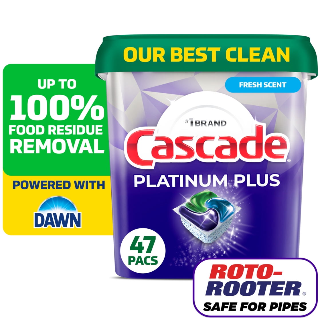 (2 pack) Cascade Platinum Plus Dishwasher Pods, Dishwasher Detergent Soap Tabs, Fresh, 47 Count