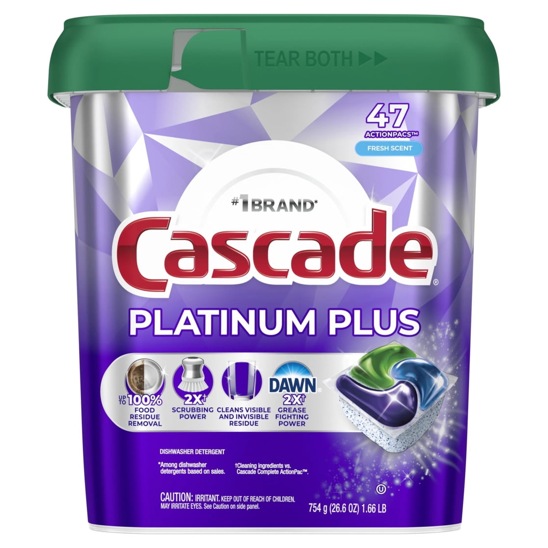 (2 pack) Cascade Platinum Plus Dishwasher Pods, Dishwasher Detergent Soap Tabs, Fresh, 47 Count