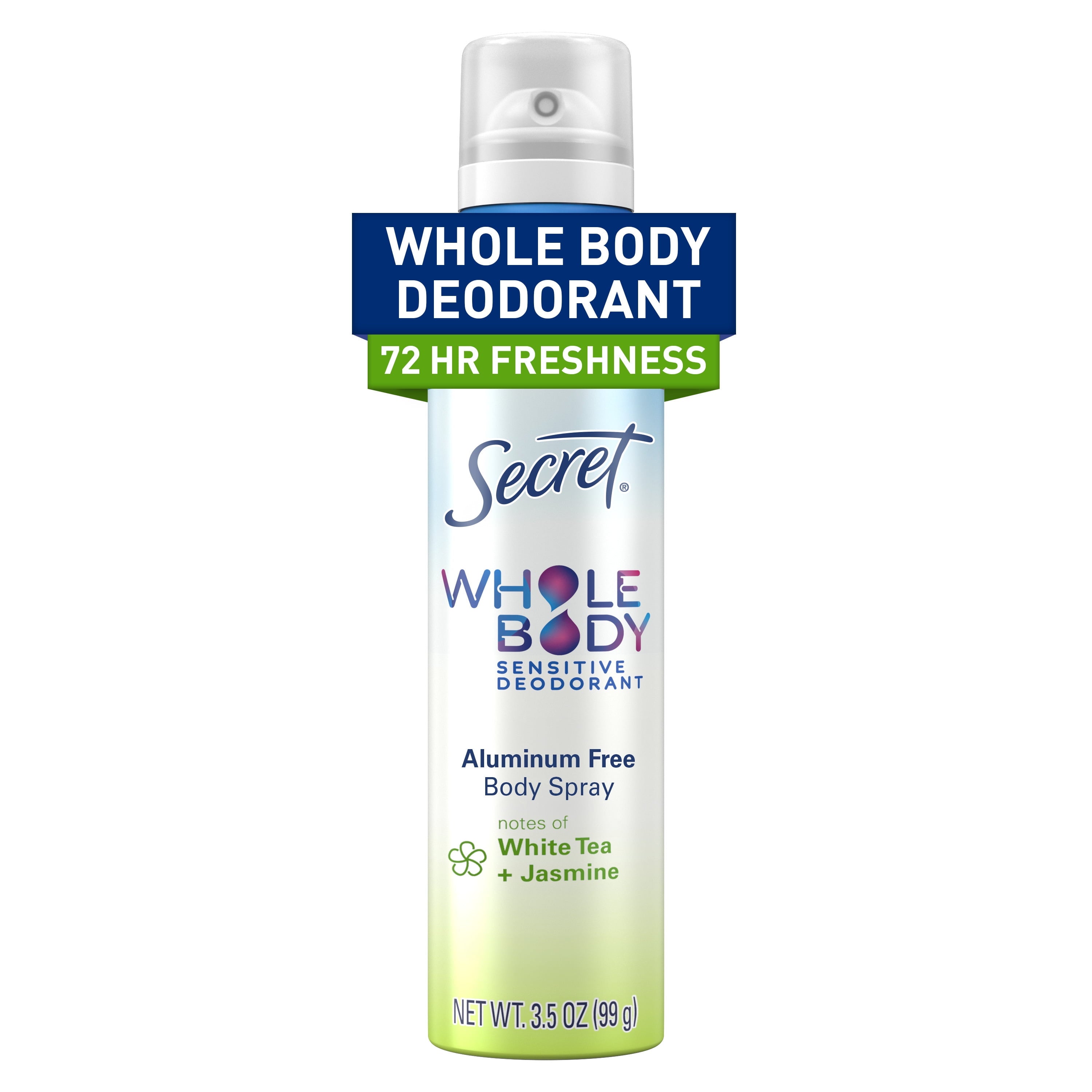 Whole Body Deodorant Spray for Women, White Tea &amp; Jasmine Scent, Aluminum Free, 72 HR Odor Protection, 3.5oz
