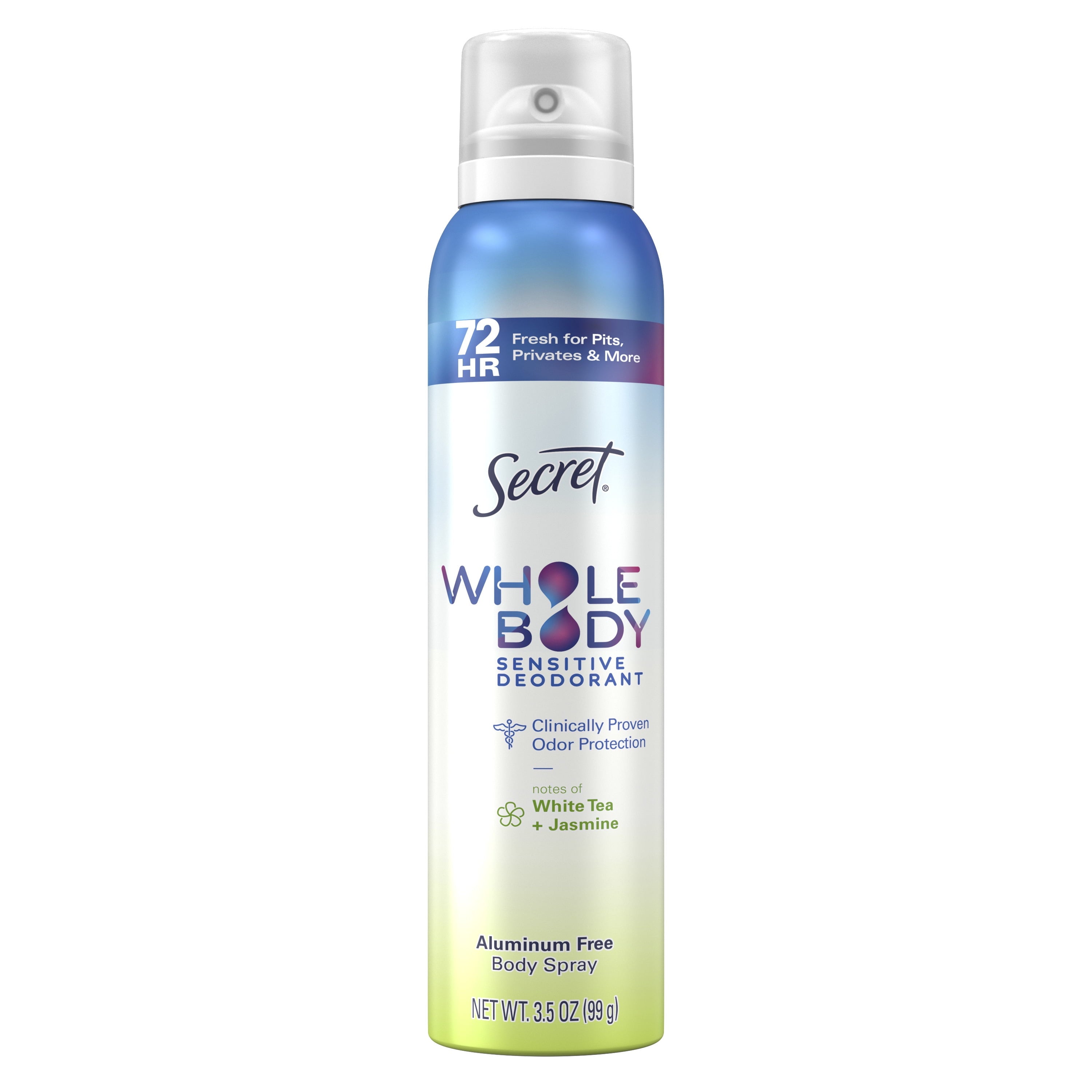 Whole Body Deodorant Spray for Women, White Tea &amp; Jasmine Scent, Aluminum Free, 72 HR Odor Protection, 3.5oz