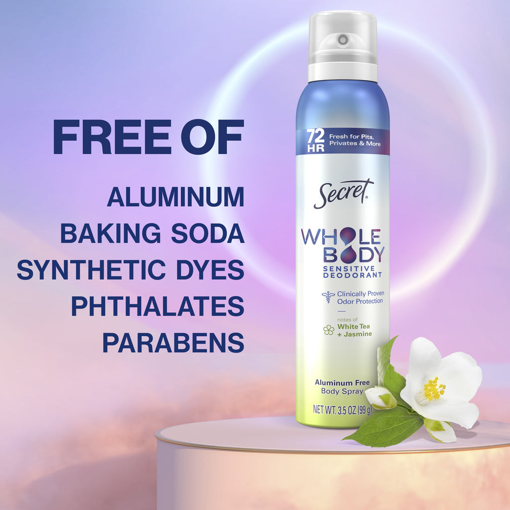 Whole Body Deodorant Spray for Women, White Tea &amp; Jasmine Scent, Aluminum Free, 72 HR Odor Protection, 3.5oz