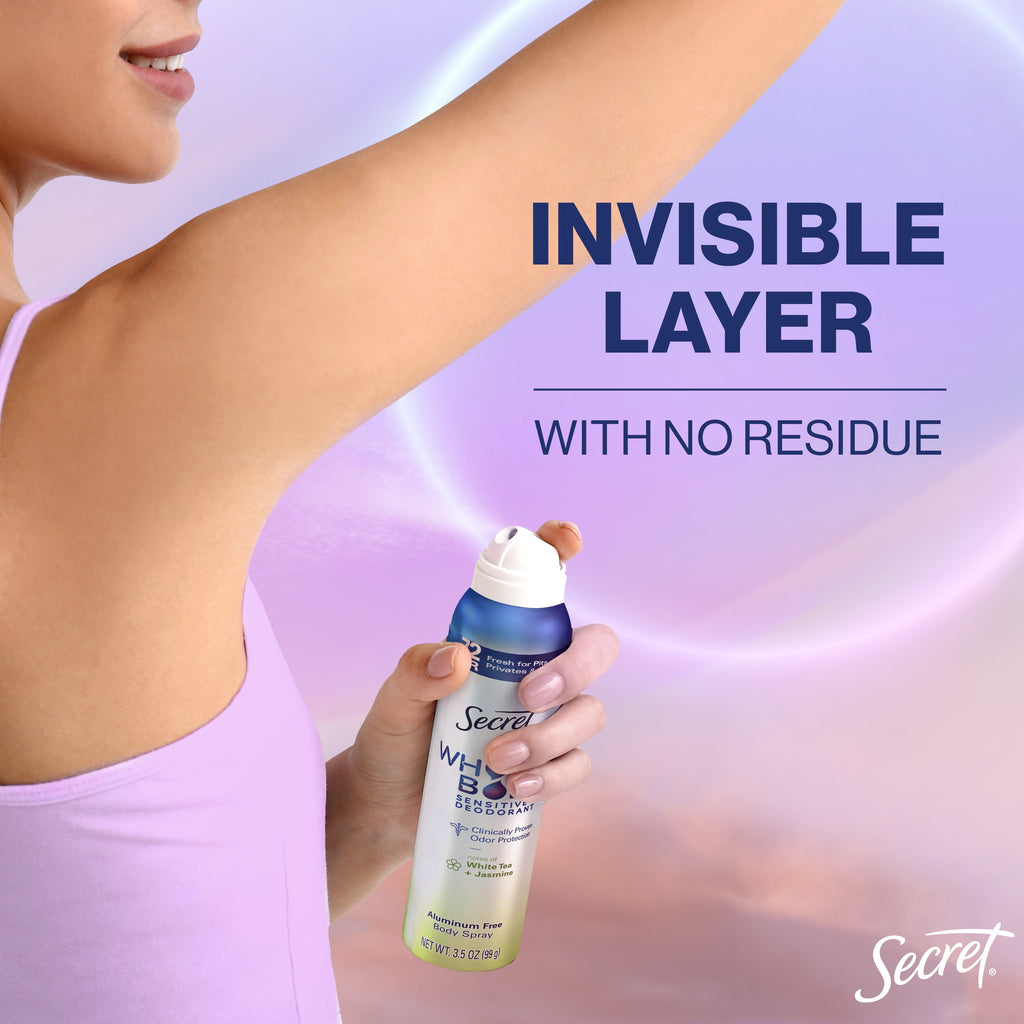 Whole Body Deodorant Spray for Women, White Tea &amp; Jasmine Scent, Aluminum Free, 72 HR Odor Protection, 3.5oz