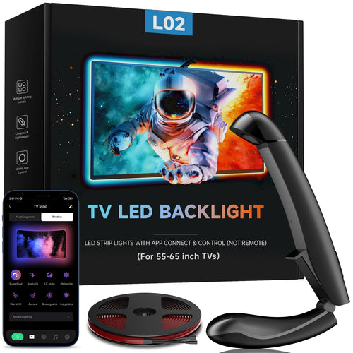 14.76ft TV LED Backlight with Screen Sync Sensor, App Control RGB Strip for 55-65" TVs, Game &amp; Movie Color Changing