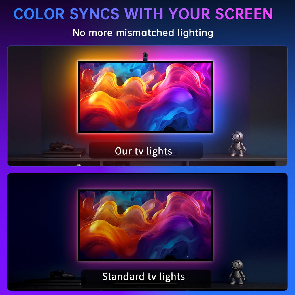 14.76ft TV LED Backlight with Screen Sync Sensor, App Control RGB Strip for 55-65" TVs, Game &amp; Movie Color Changing