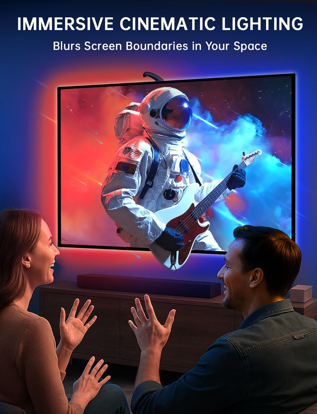 14.76ft TV LED Backlight with Screen Sync Sensor, App Control RGB Strip for 55-65" TVs, Game &amp; Movie Color Changing