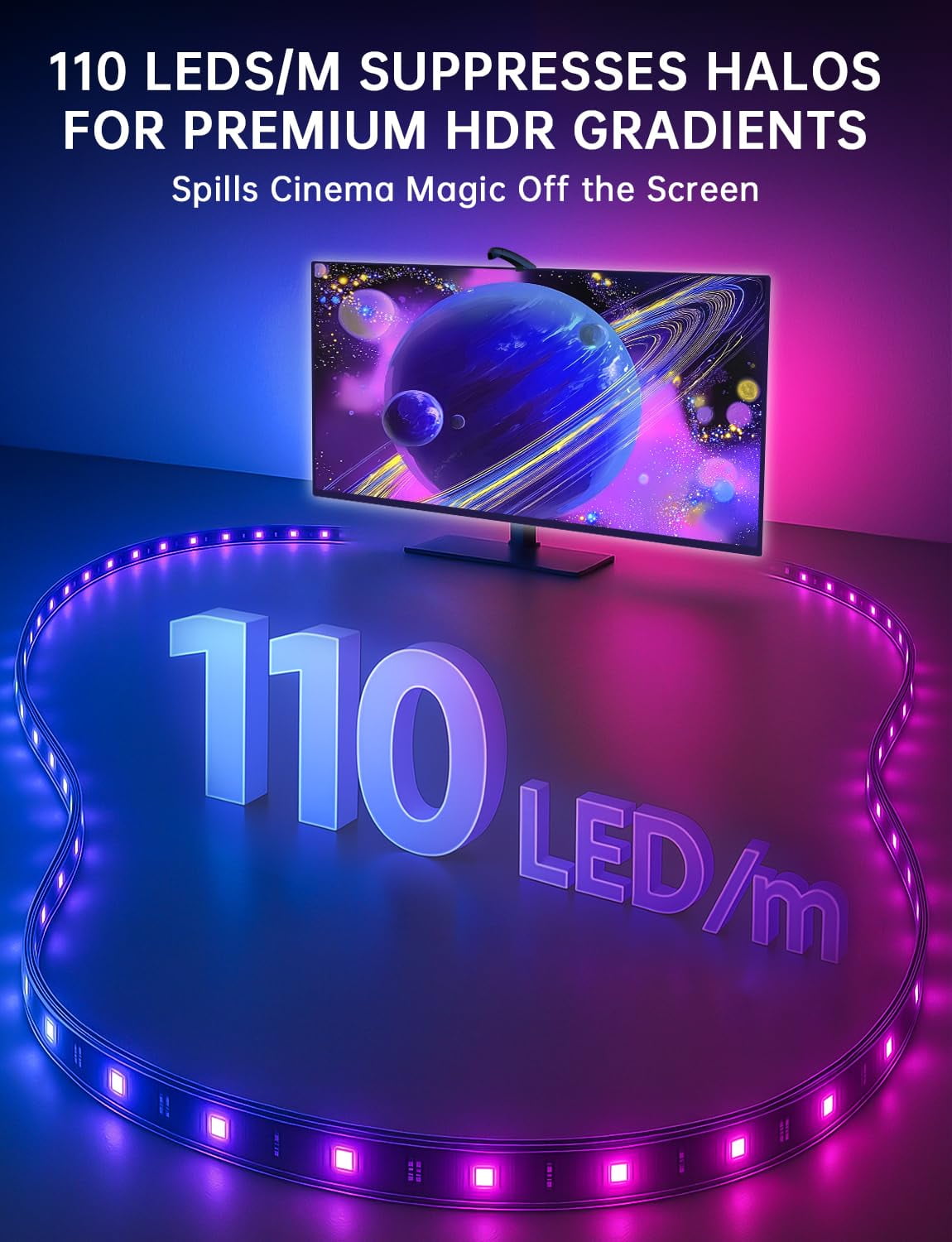 14.76ft TV LED Backlight with Screen Sync Sensor, App Control RGB Strip for 55-65" TVs, Game &amp; Movie Color Changing