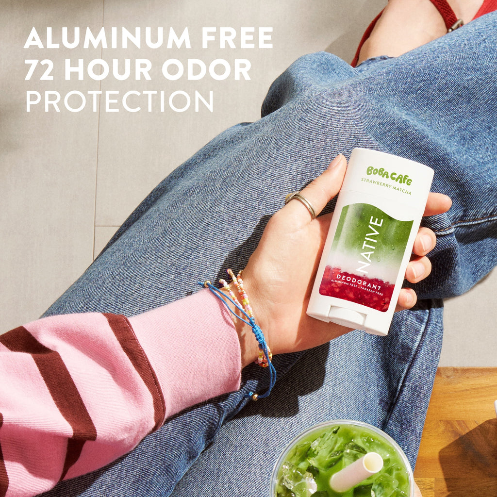 Aluminum Free Deodorant, Limited Edition Strawberry Matcha, 72 Hour Odor Protection, for Women and Men, Boba Café, 2.65oz