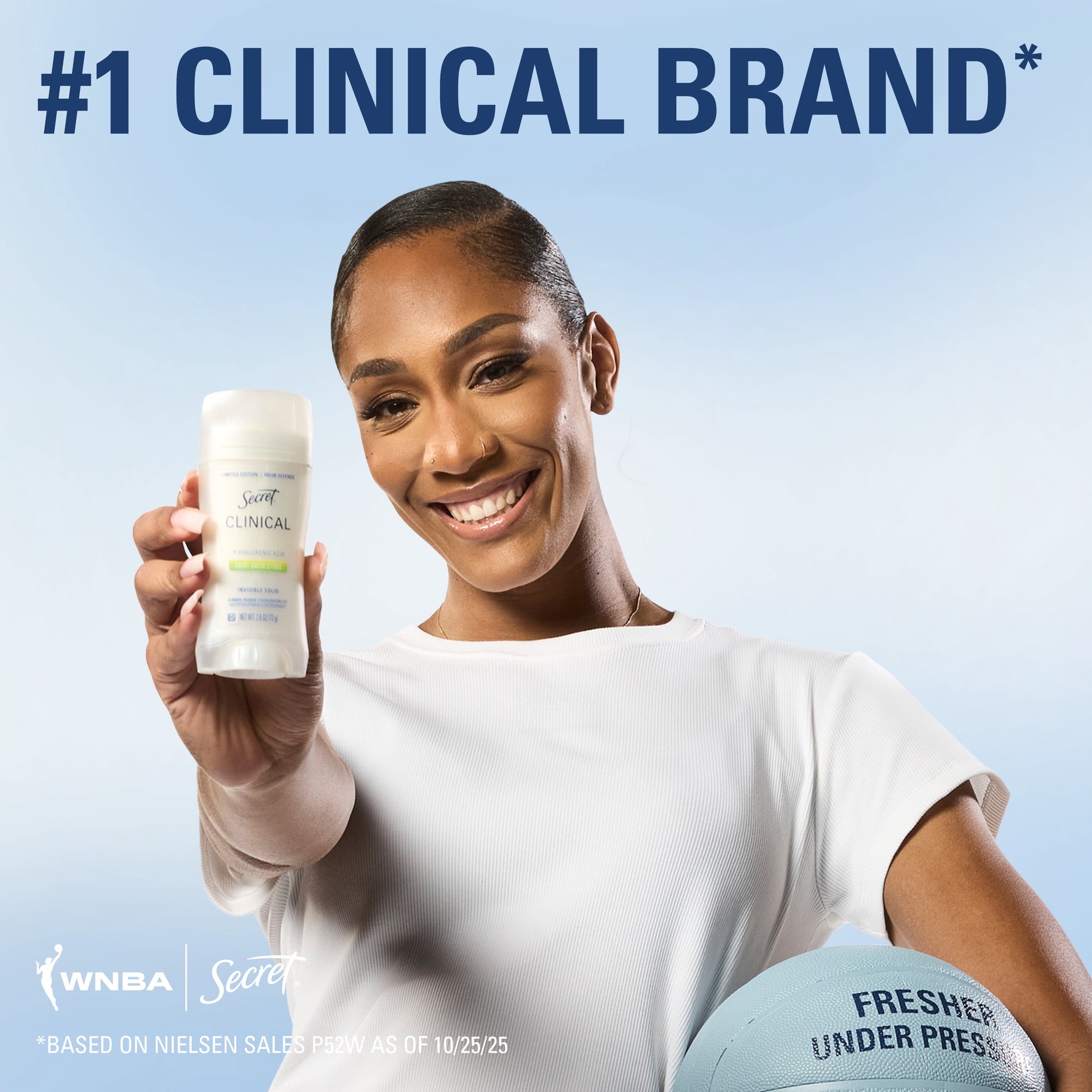 Clinical Strength 100HR Hyaluronic Acid Antiperspirant Deodorant for Women, Invisible Solid, A'Ja Wilson Court Queen Citrus, 2.6 oz