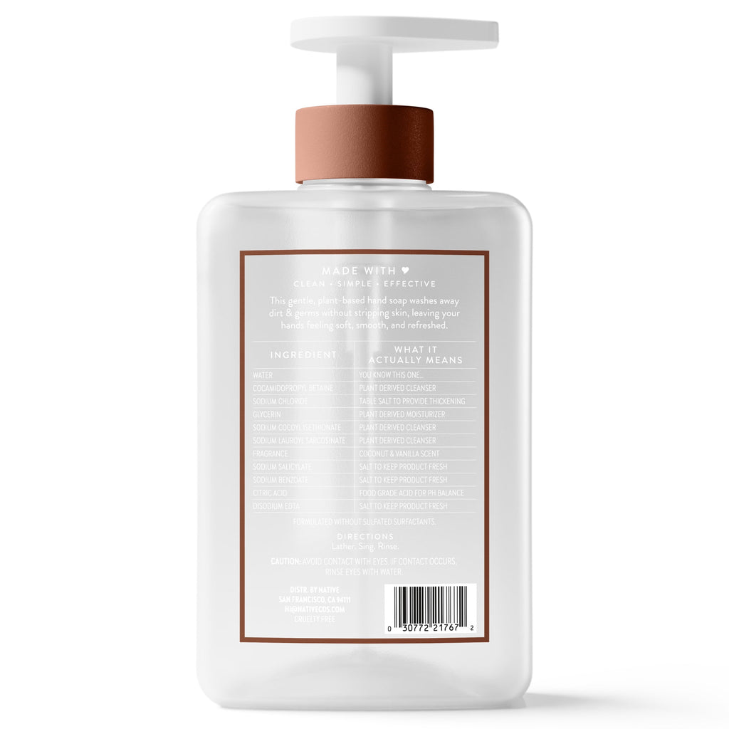 Liquid Hand Soap, Coconut &amp; Vanilla, Non-drying, Naturally Derived Cleansers, Sulfate Free, 13 fl oz