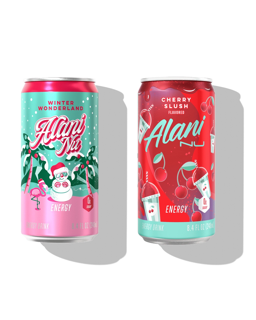 Sugar Free Energy Drink Mini, Variety Pack, Winter Wonderland, Cherry Slush, 8.4 fl oz, 12 Pack, Cans, 100mg Caffeine