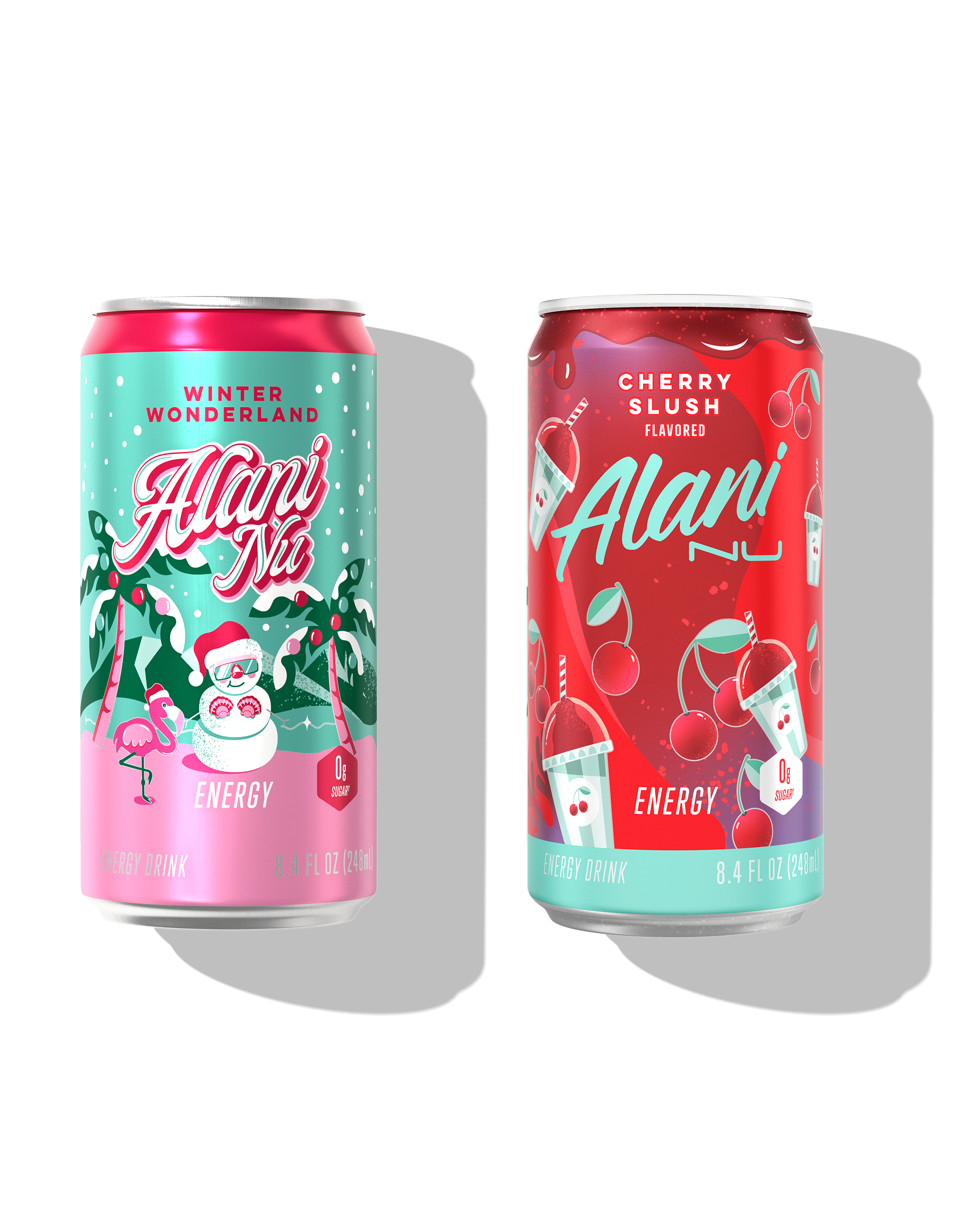 Sugar Free Energy Drink Mini, Variety Pack, Winter Wonderland, Cherry Slush, 8.4 fl oz, 12 Pack, Cans, 100mg Caffeine