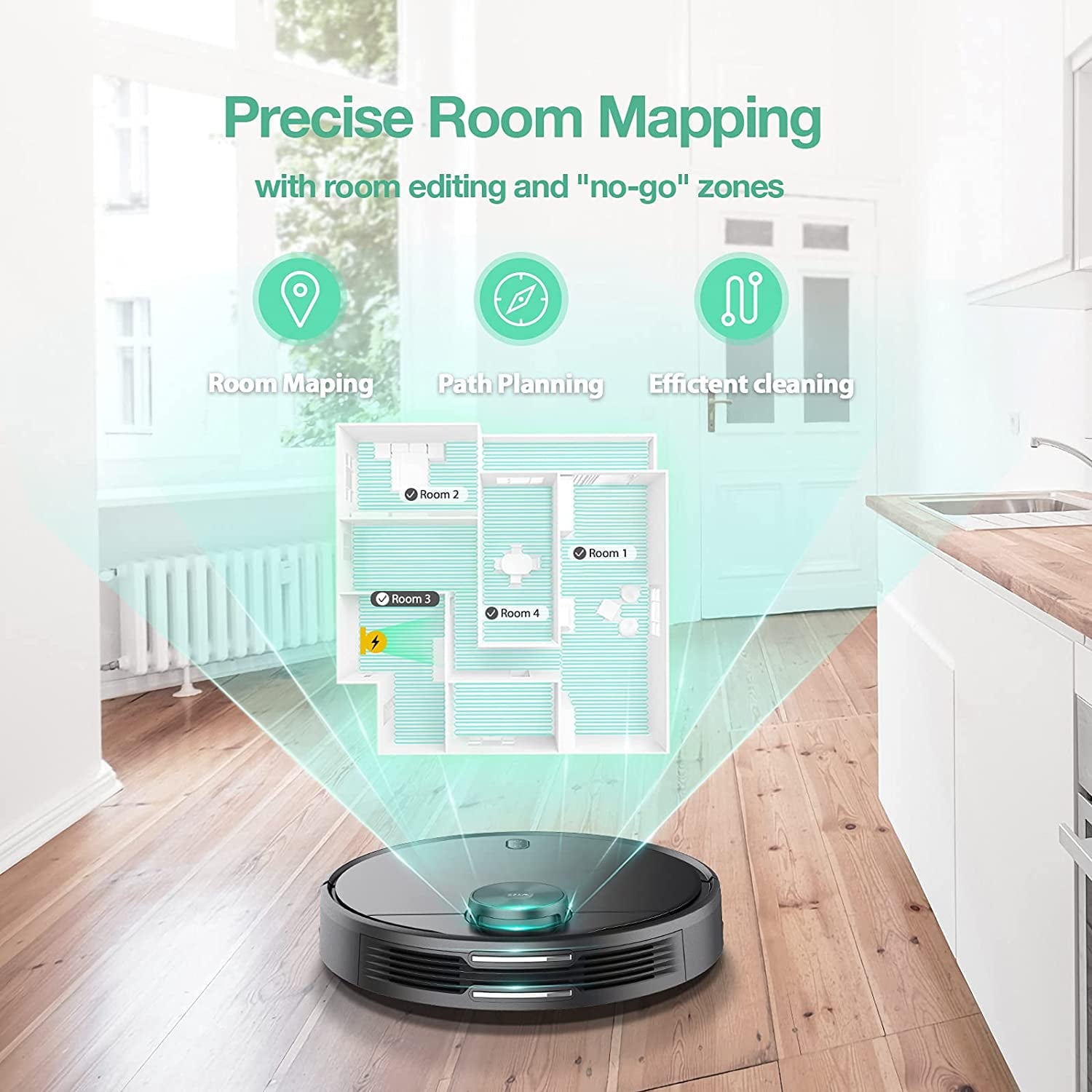 Box Wyze Wi-Fi Connected Robotic Vacuum with LiDAR Room Mapping, Ideal for, Hard Floors and Carpets