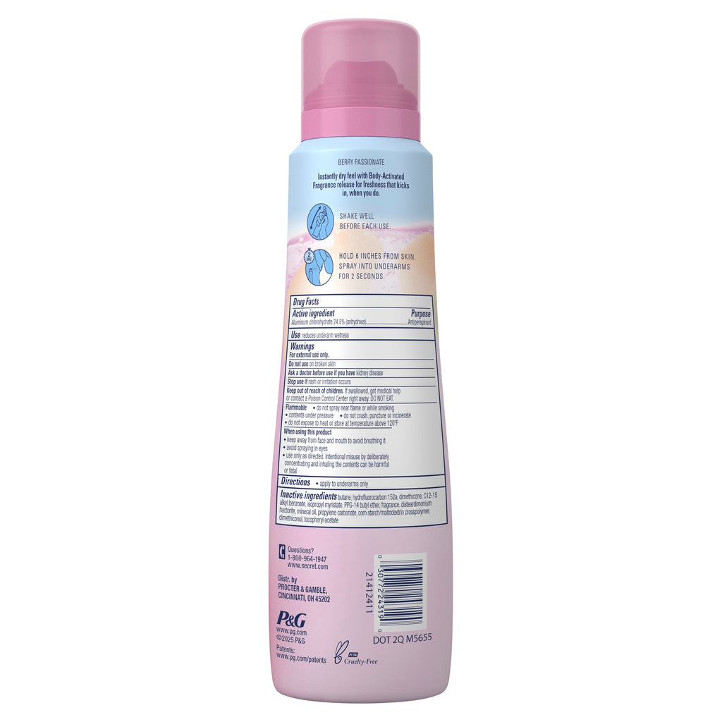 Dry Spray Antiperspirant Deodorant for Women, Berry Passionate, 4.1oz