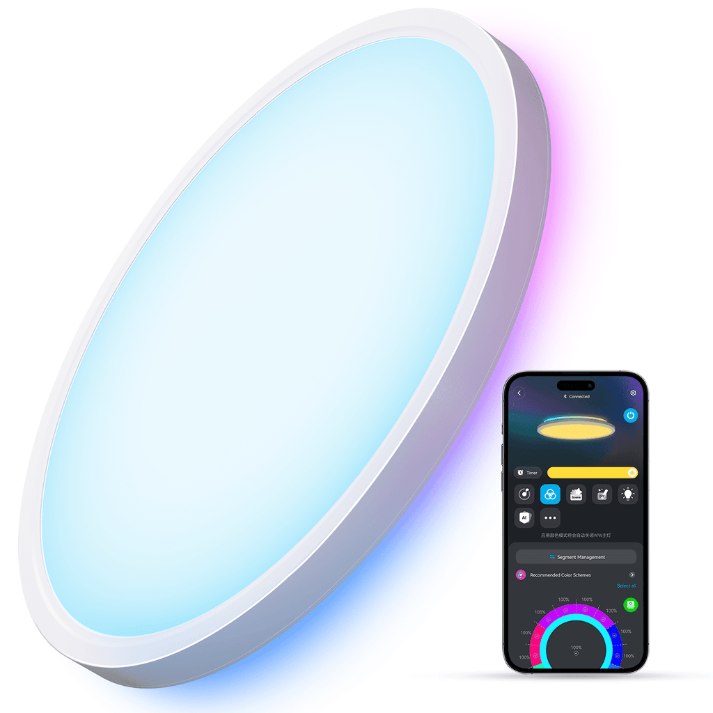Smart Ceiling Light, RGBIC LED Ceiling Light Fixture, 2400LM Flush Mount Light Fixture, DIY Colors, Works with Alexa, 2200K-6500K Ceiling Lights for Bedroom, Living Room, 12 Inch, 1 Pack