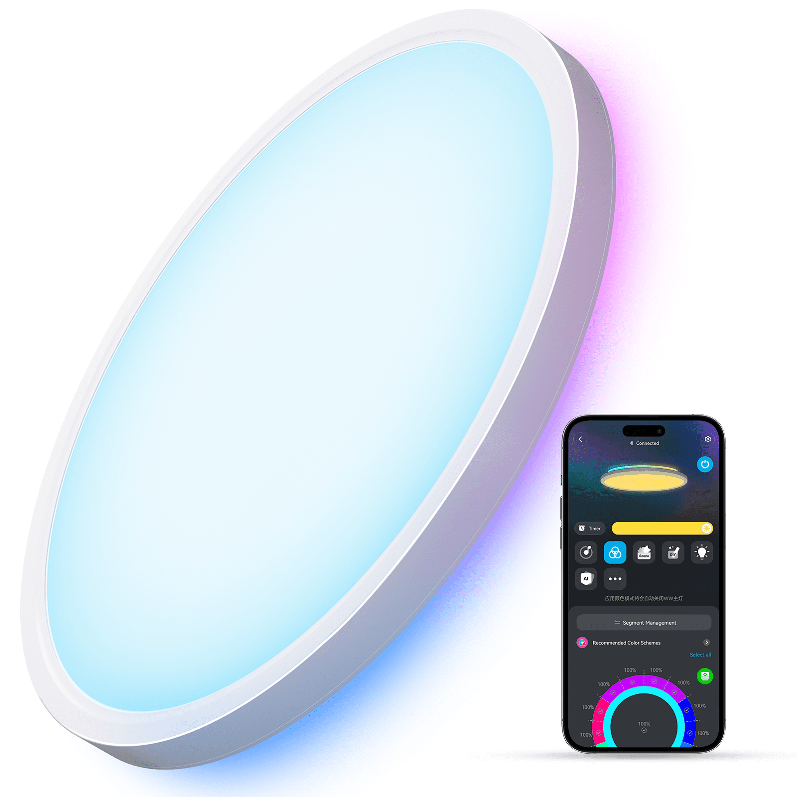 Smart Ceiling Light, RGBIC LED Ceiling Light Fixture, 2400LM Flush Mount Light Fixture, DIY Colors, Works with Alexa, 2200K-6500K Ceiling Lights for Bedroom, Living Room, 12 Inch, 1 Pack