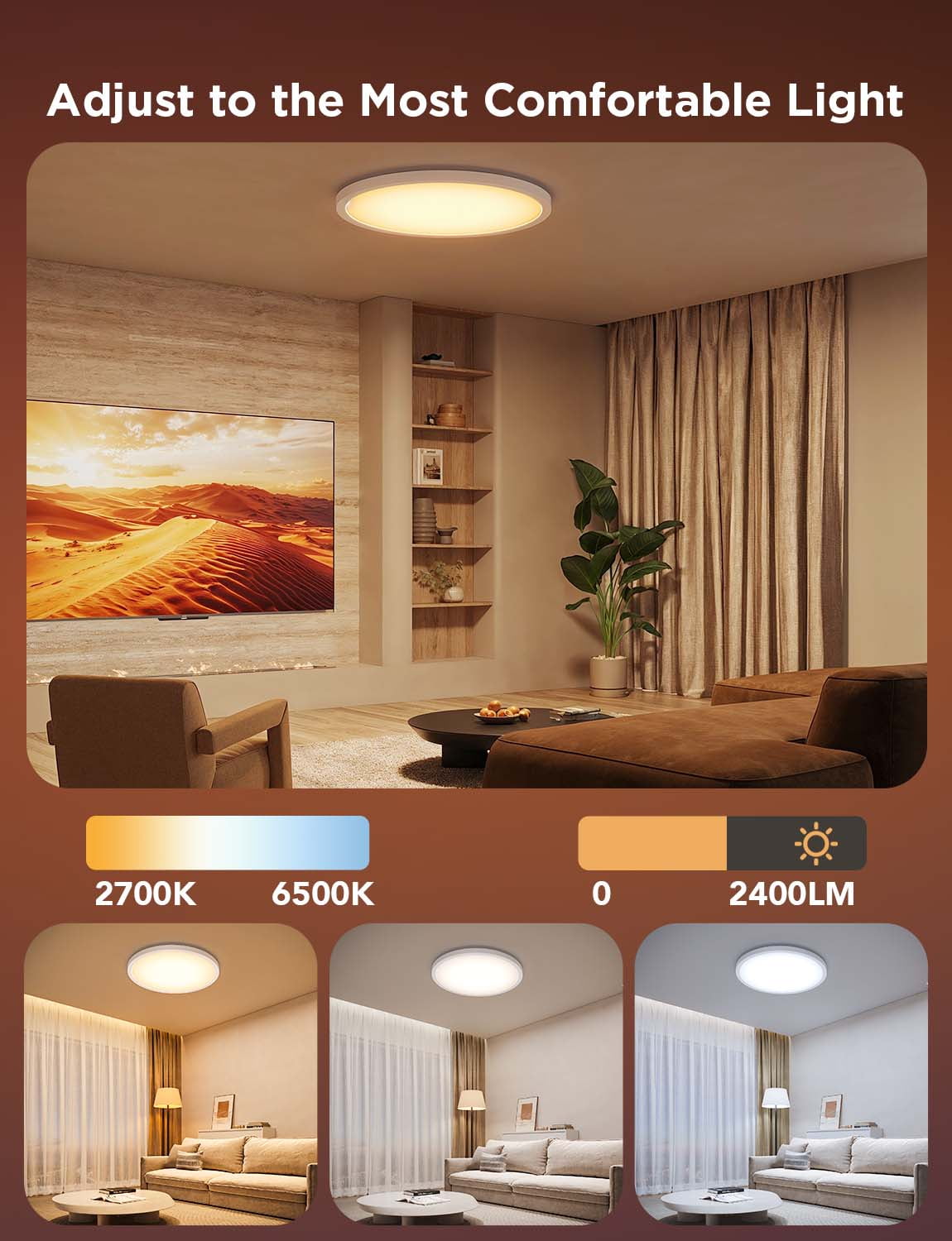 Smart Ceiling Light, RGBIC LED Ceiling Light Fixture, 2400LM Flush Mount Light Fixture, DIY Colors, Works with Alexa, 2200K-6500K Ceiling Lights for Bedroom, Living Room, 12 Inch, 1 Pack