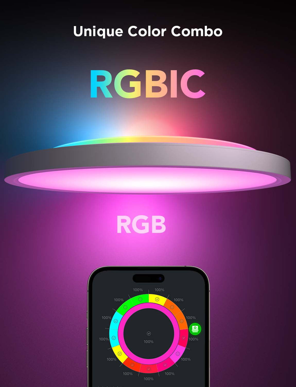 Smart Ceiling Light, RGBIC LED Ceiling Light Fixture, 2400LM Flush Mount Light Fixture, DIY Colors, Works with Alexa, 2200K-6500K Ceiling Lights for Bedroom, Living Room, 12 Inch, 1 Pack