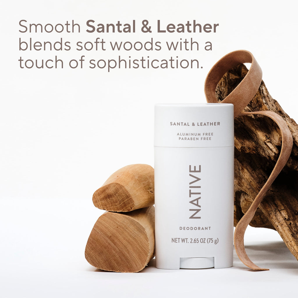 Aluminum Free Deodorant For Men, 72 Hour Solid Deodorant Stick, Santal &amp; Leather, 2.65oz