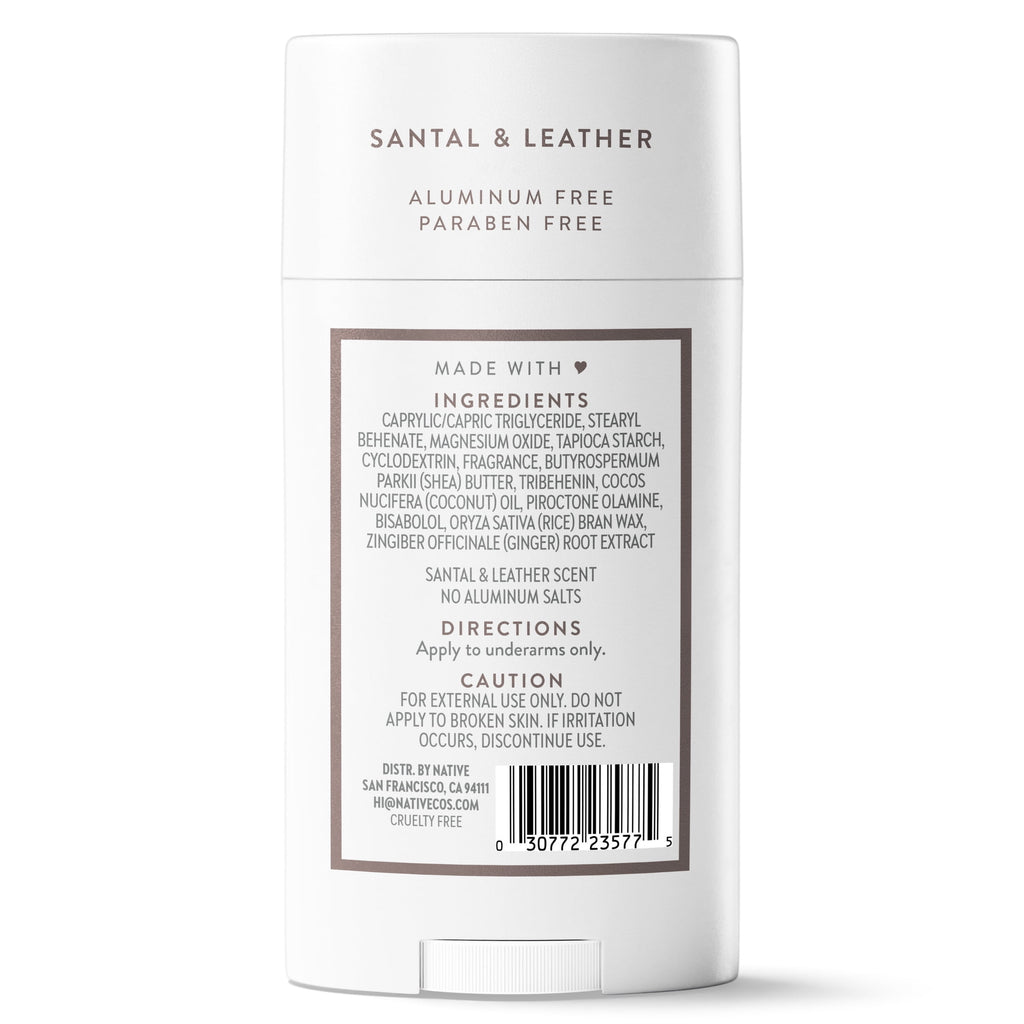 Aluminum Free Deodorant For Men, 72 Hour Solid Deodorant Stick, Santal &amp; Leather, 2.65oz