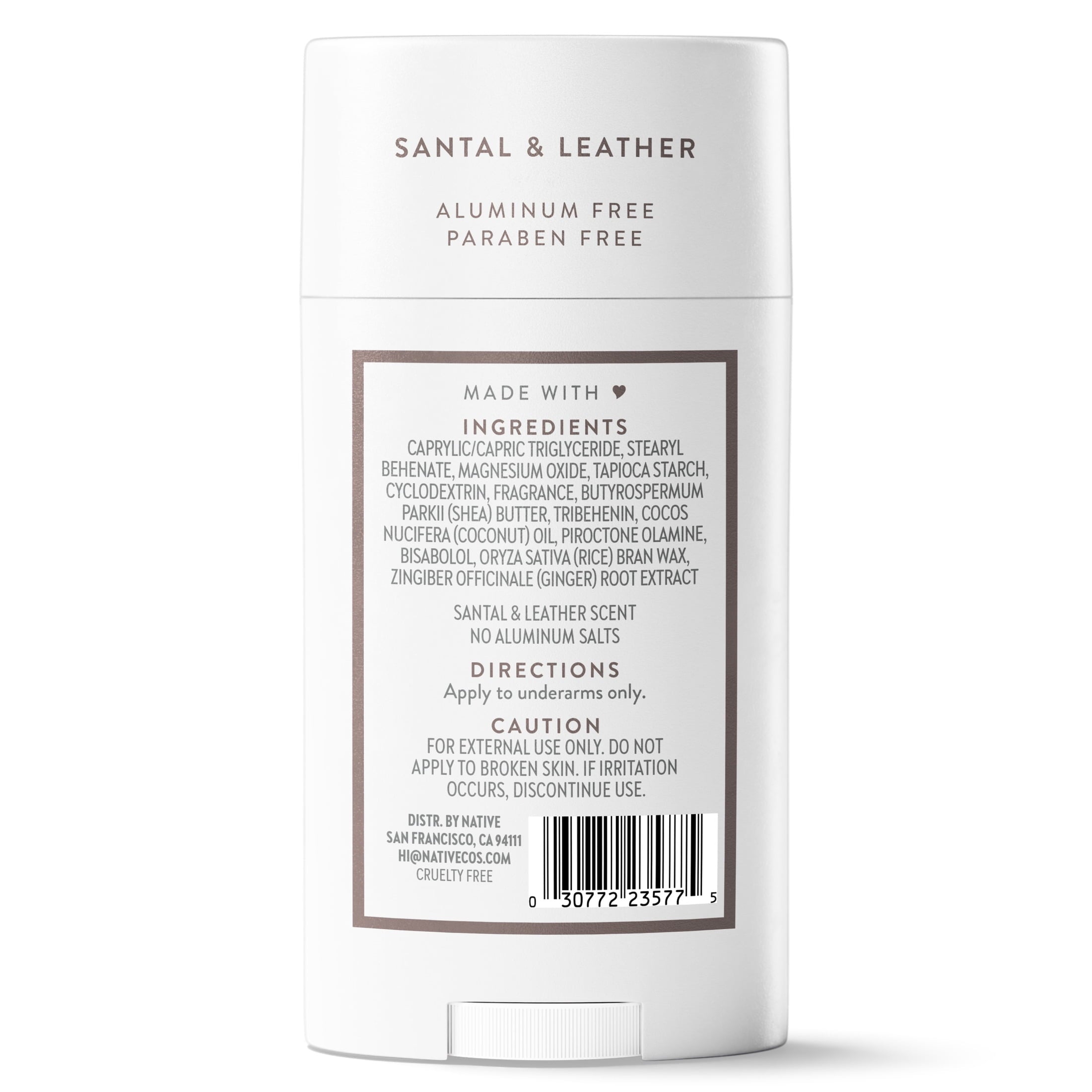 Aluminum Free Deodorant For Men, 72 Hour Solid Deodorant Stick, Santal &amp; Leather, 2.65oz