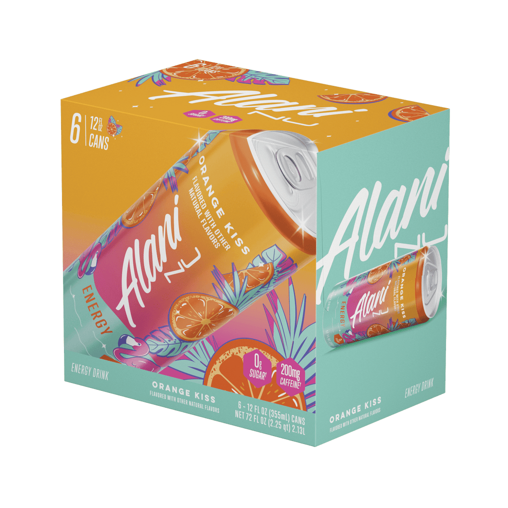 Sugar Free Energy Drink, Orange Kiss, 12 fl oz, 6 Pack, Cans, 200mg Caffeine