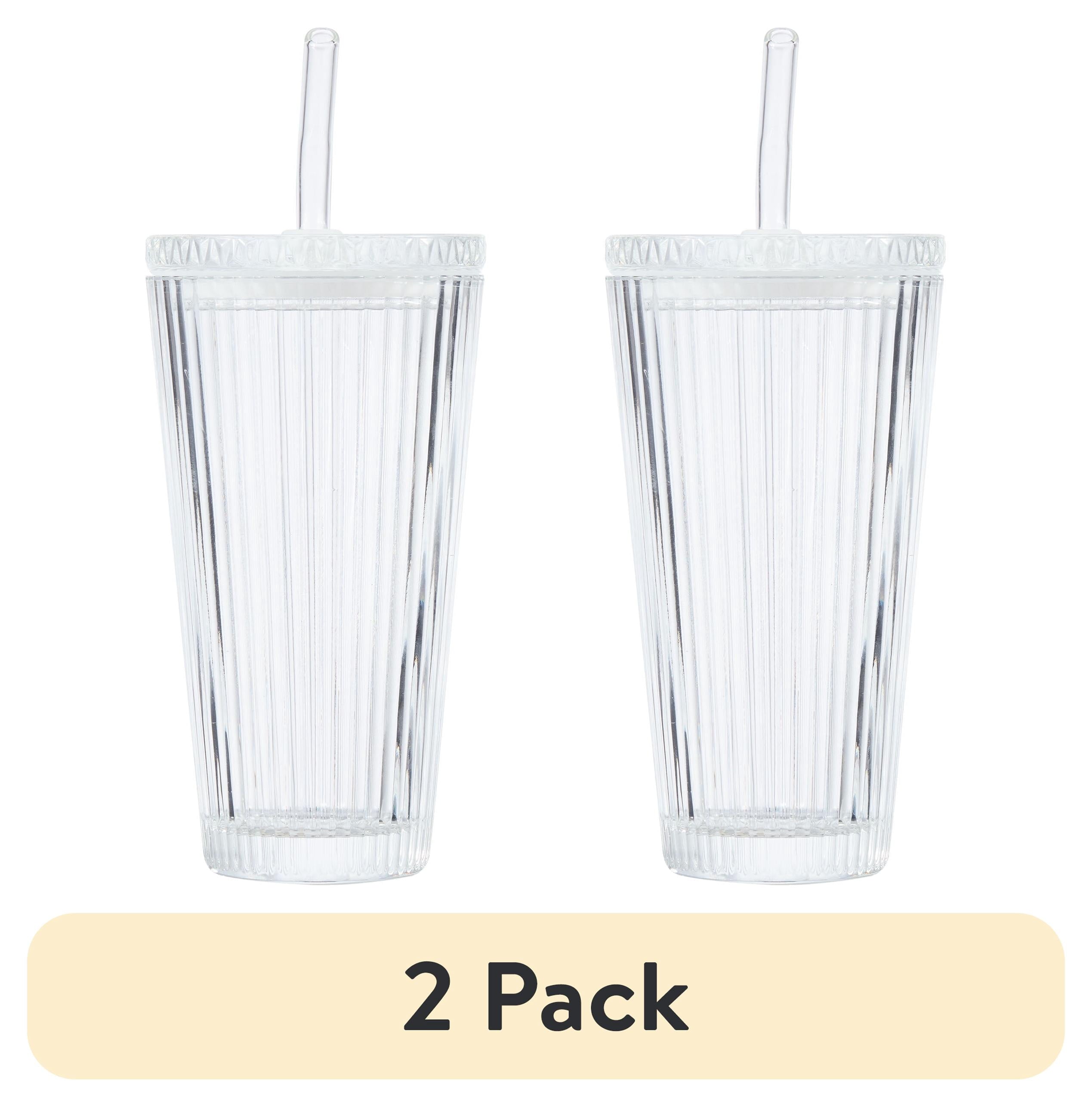 Better Homes &amp; Gardens Glass 21oz Tumbler Ribbed with Glass Lid and Straw