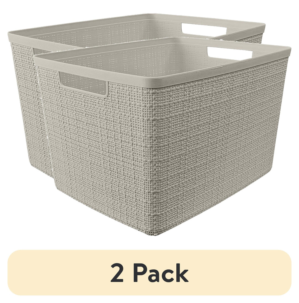 Jute Small Gray Plastic Decorative Storage Basket, 10.6 in x 7.8 in x 4.3 in