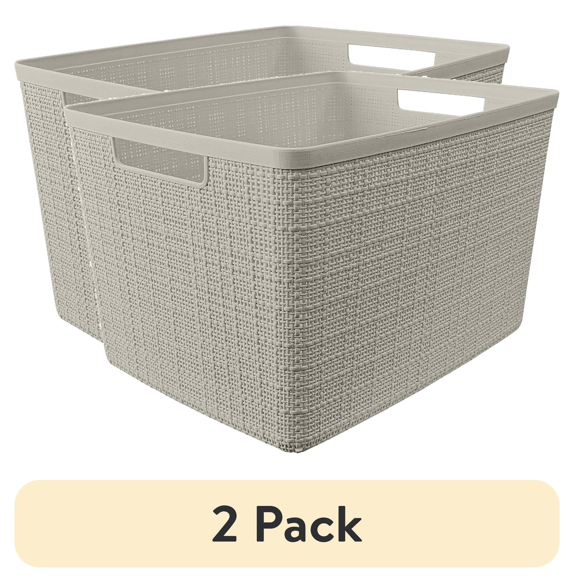 Jute Small Gray Plastic Decorative Storage Basket, 10.6 in x 7.8 in x 4.3 in