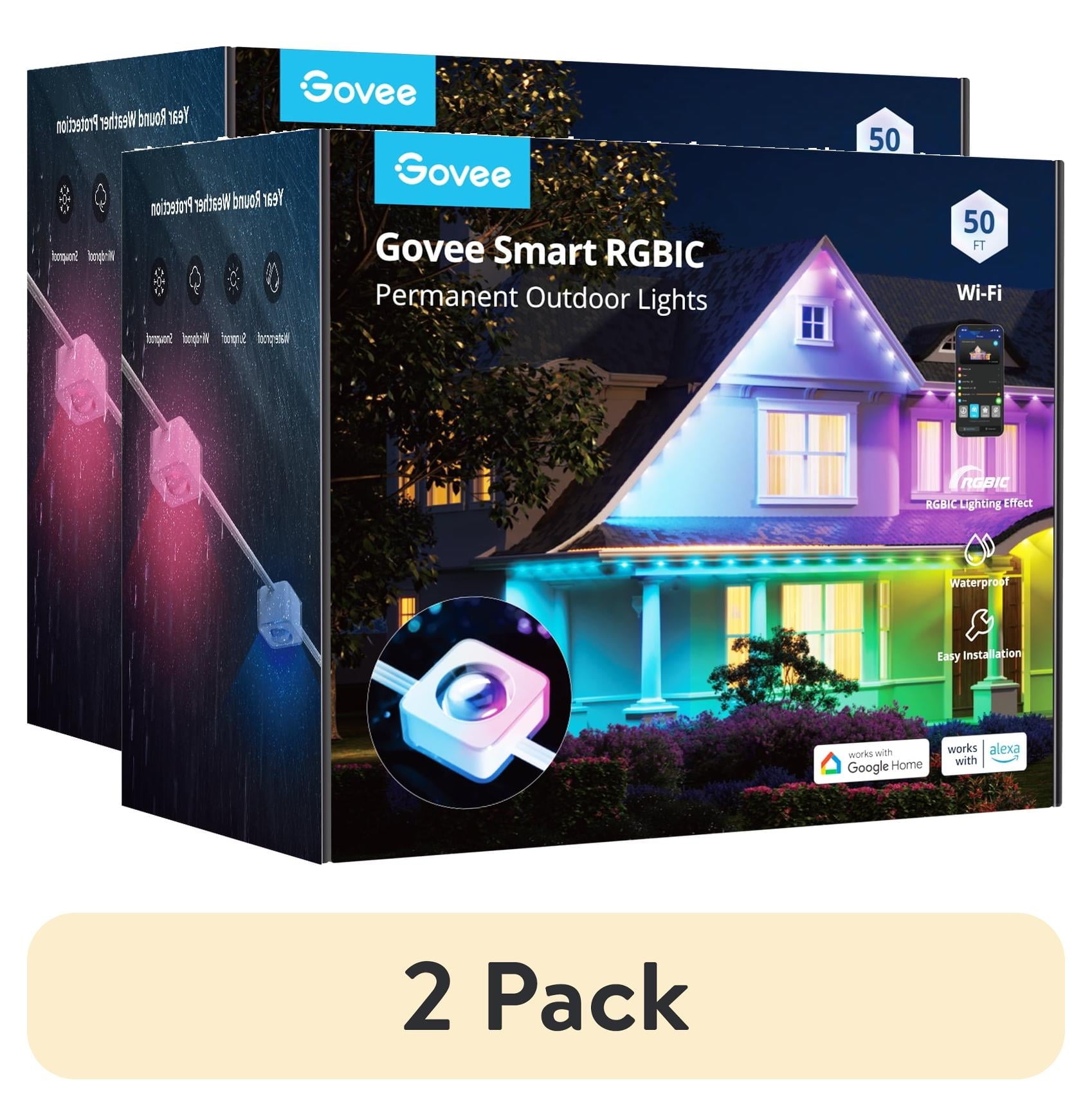 (2 pack) Govee 50ft RGBIC Smart White Permanent Outdoor LED Strip Lights with 36 Lights, Color-Changing, IP67 Waterproof, WiFi + Bluetooth, Patio, Garden Decor, Holiday Lighting