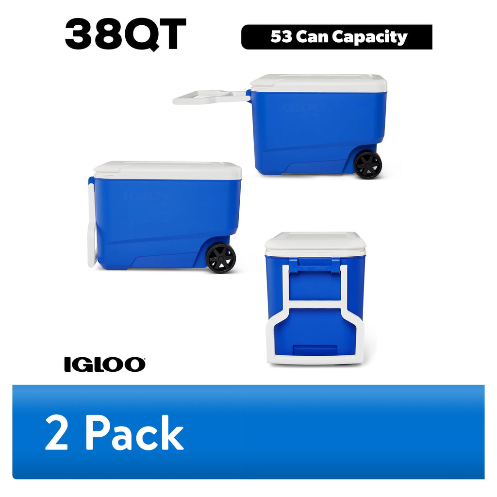 38 QT Wheelie Cool Hard Sided Cooler with Wheels, Blue