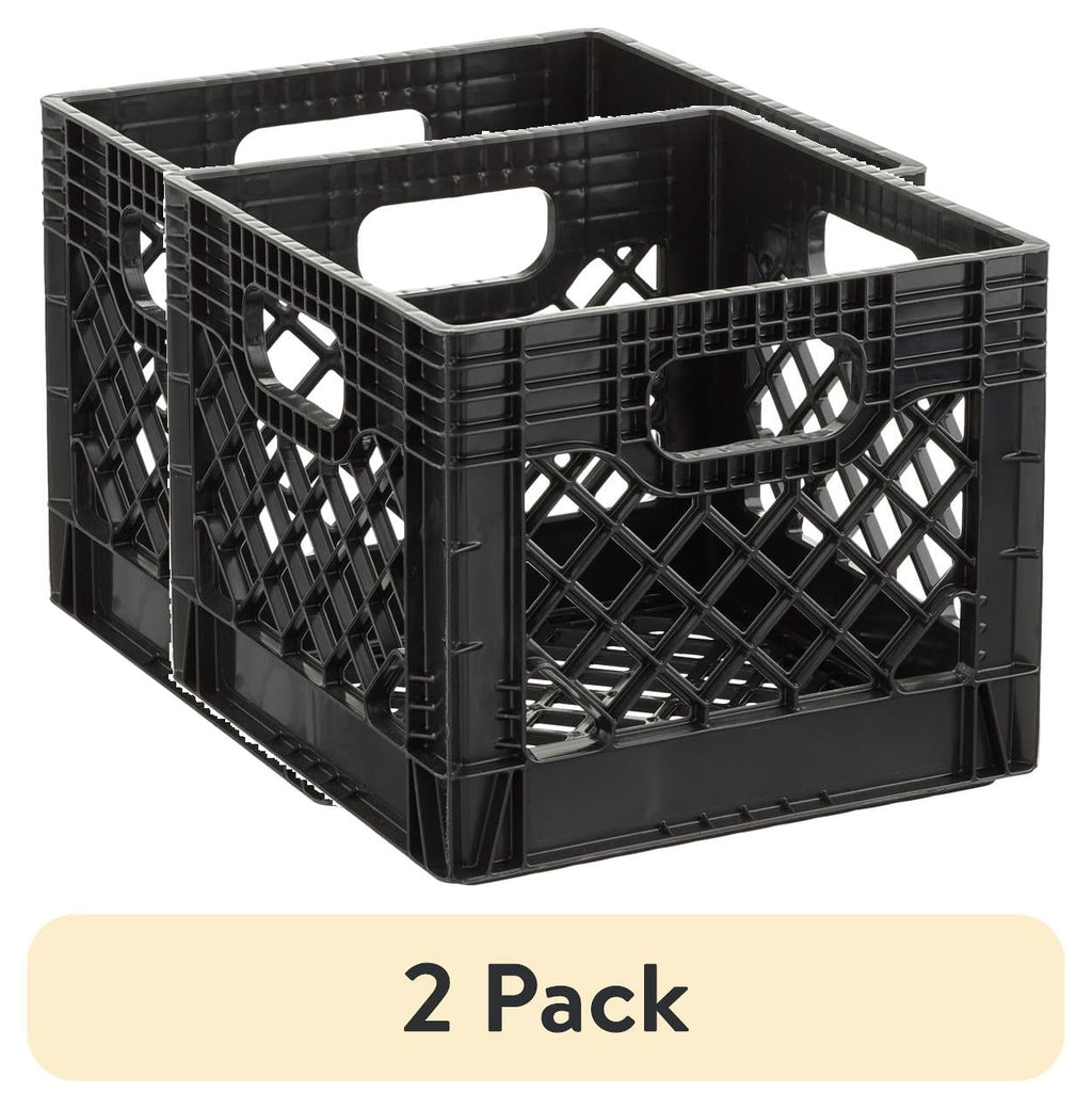 16QT Heavy-Duty Plastic Milk Crate Black with Built-in Handles