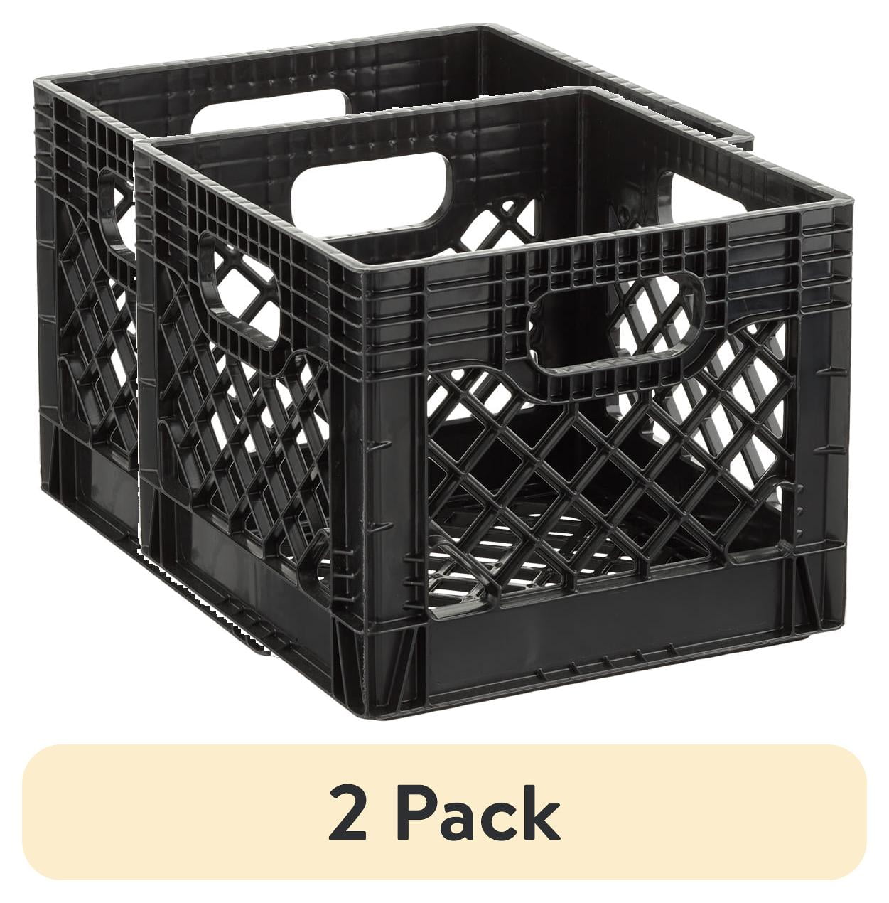 16QT Heavy-Duty Plastic Milk Crate Black with Built-in Handles