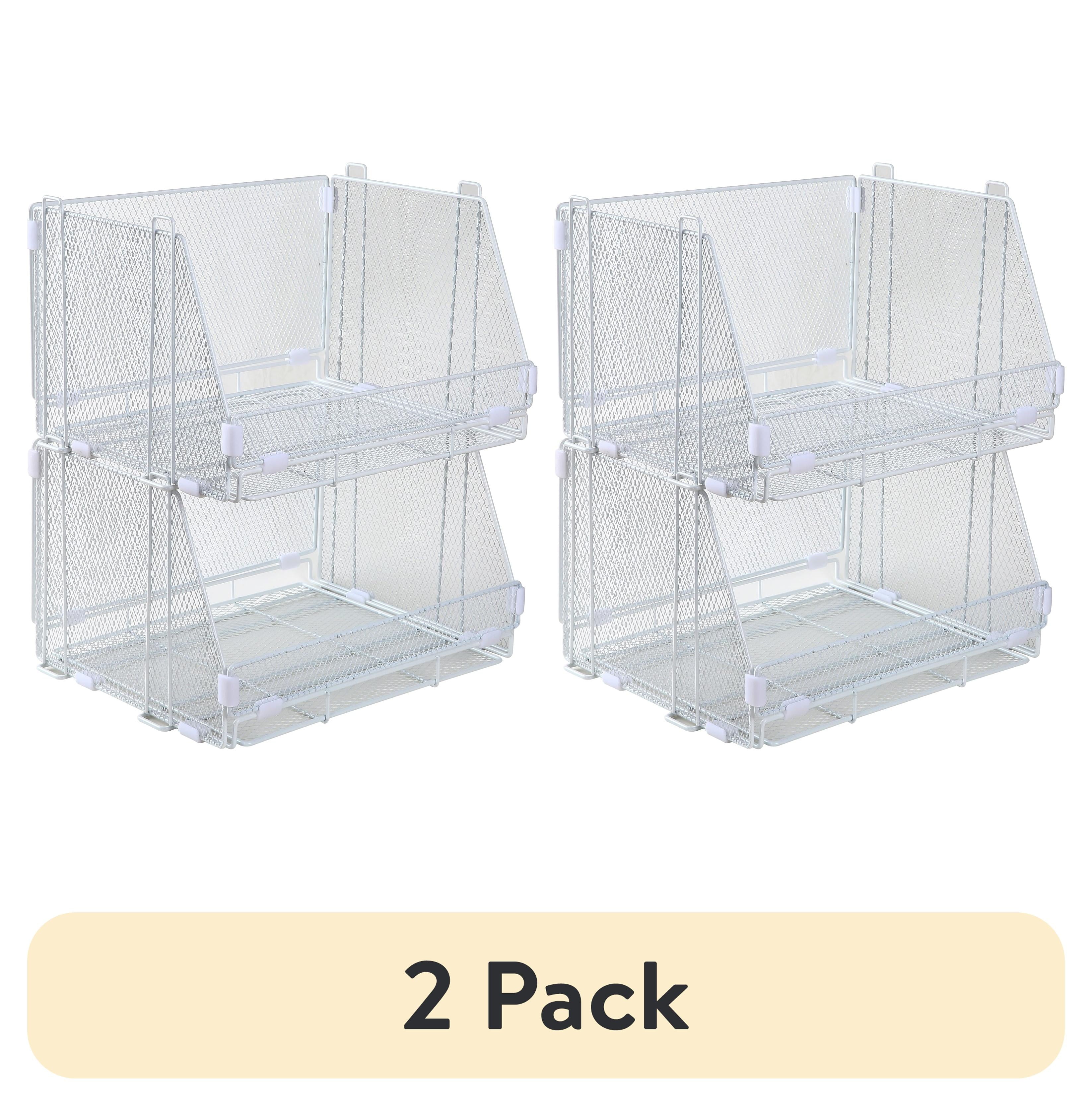Folding Storage Baskets, Collapsible Plastic Organizer Bins with Clip Handles, 2 Pack, White