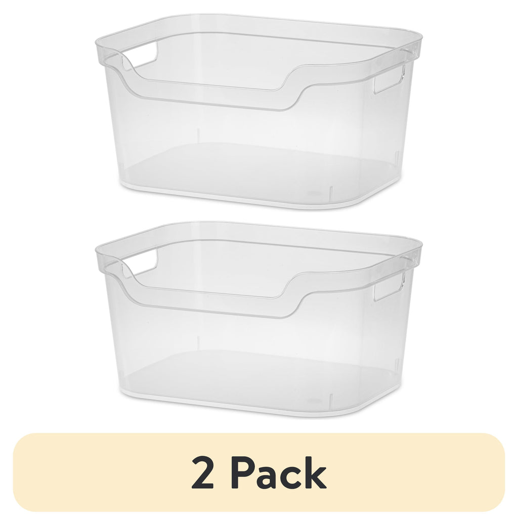 Large Open Bin, Clear Plastic, Easy Access Bin with Scoop Front, Clear