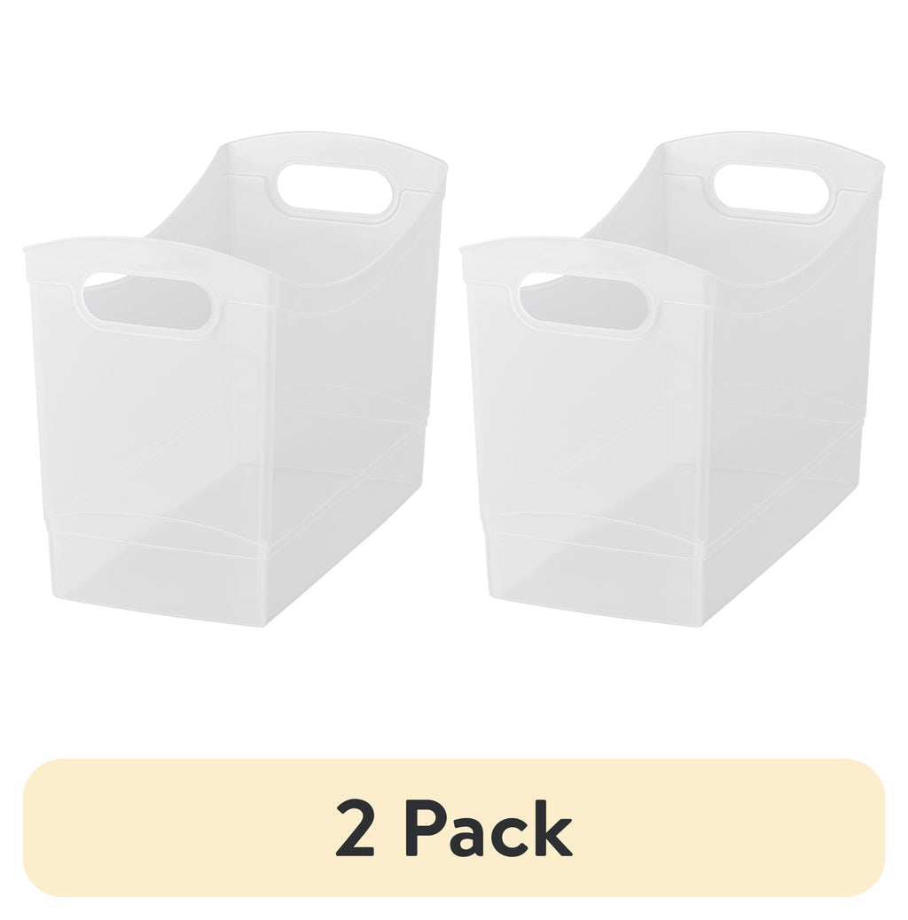 12 Qt Clear Plastic Storage Bin Organizer with Carrying Handles, Narrow Rectangular Utility Container for Pantry, Closet, Cabinet and Shelf Storage
