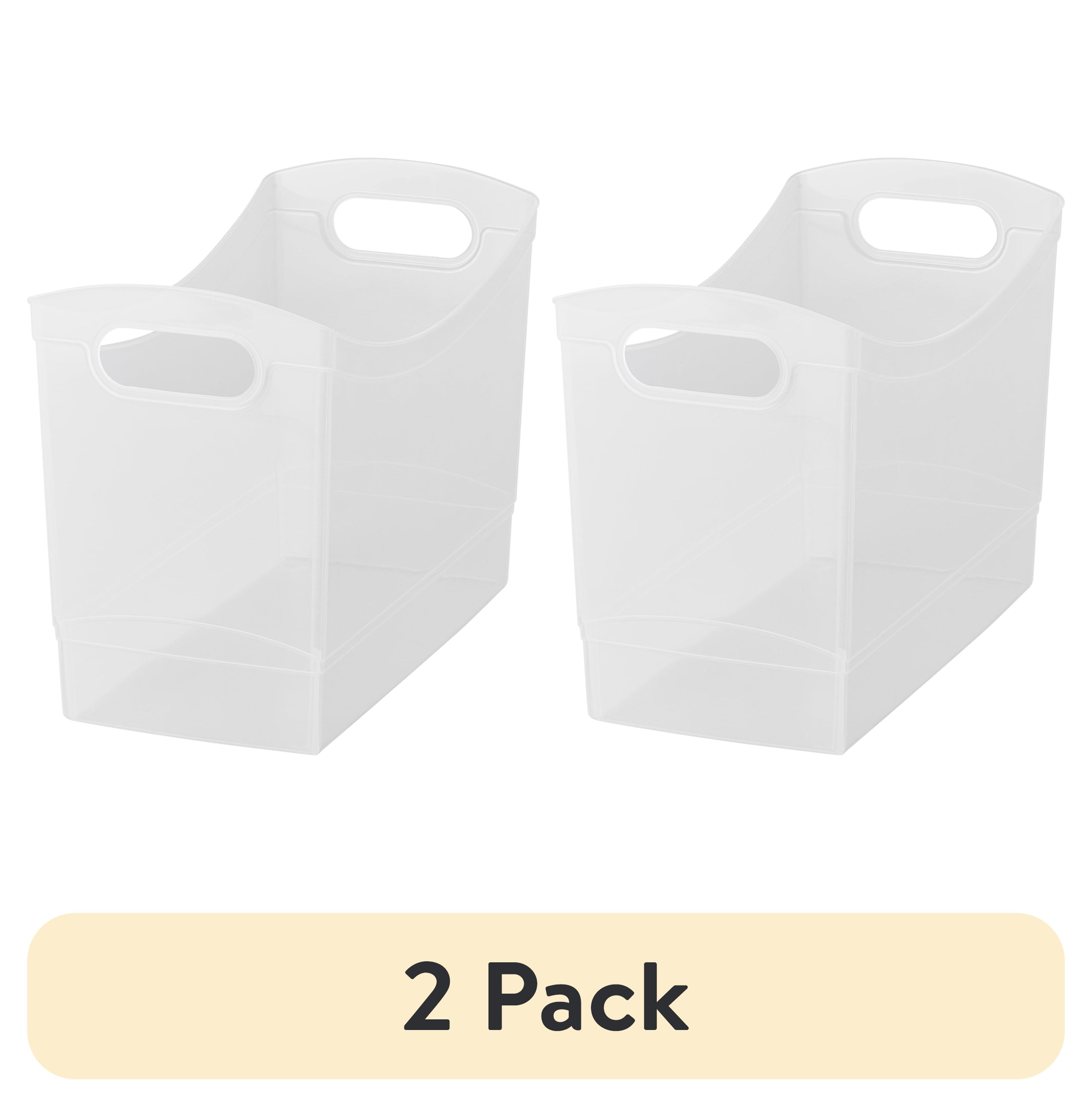 12 Qt Clear Plastic Storage Bin Organizer with Carrying Handles, Narrow Rectangular Utility Container for Pantry, Closet, Cabinet and Shelf Storage