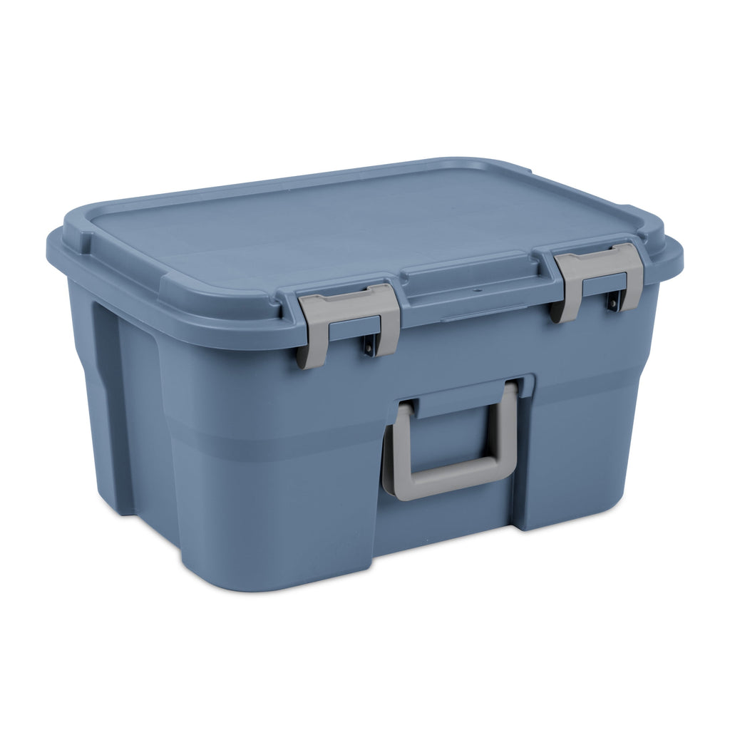 14 Gallon Footlocker Storage Bin, Heavy Duty Plastic Storage Trunk Container, Lockable with Handle, Blue
