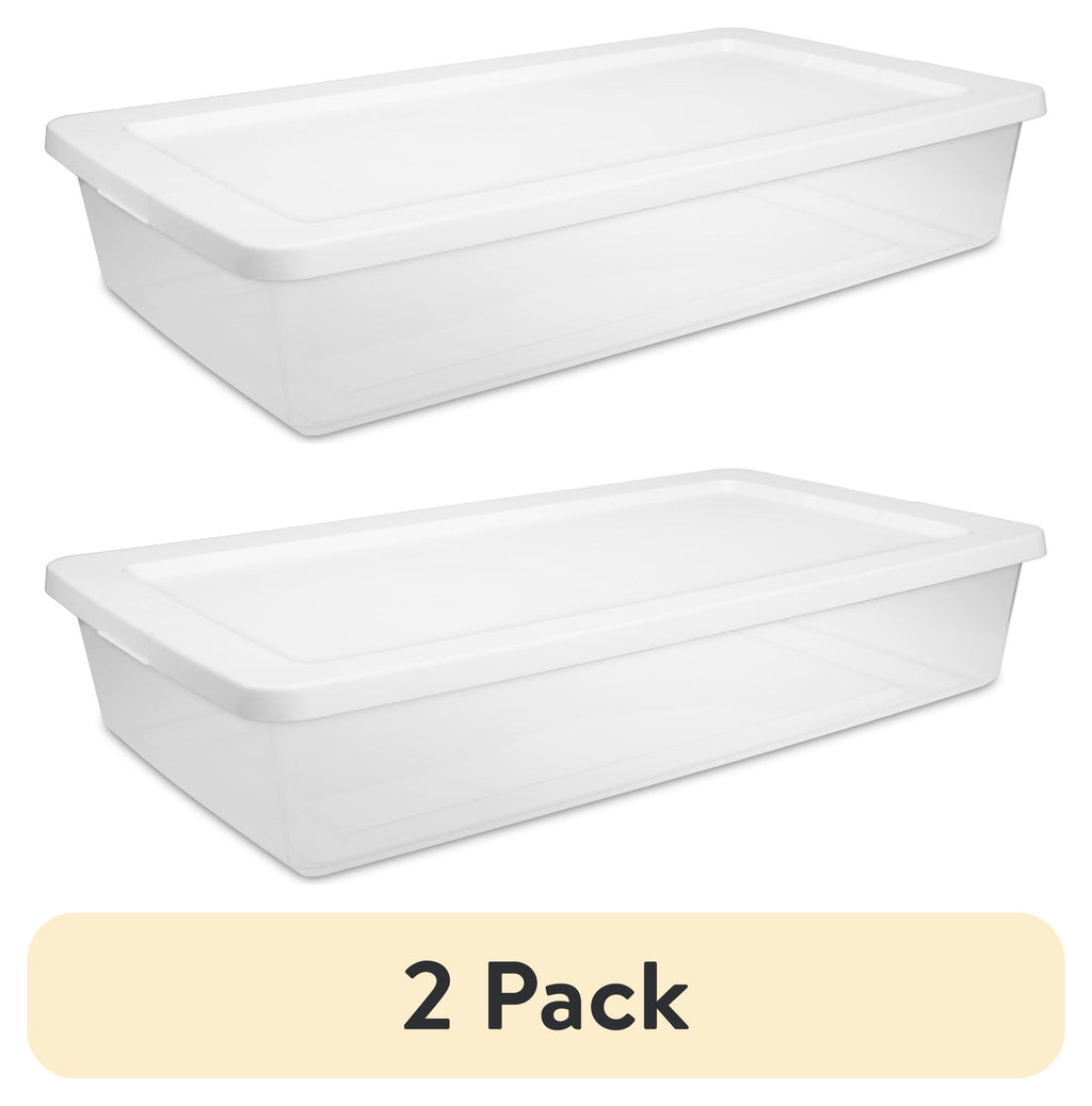 41 Quart Medium Storage Bin, Clear Plastic Underbed Storage Container with Snap-On Lid, White