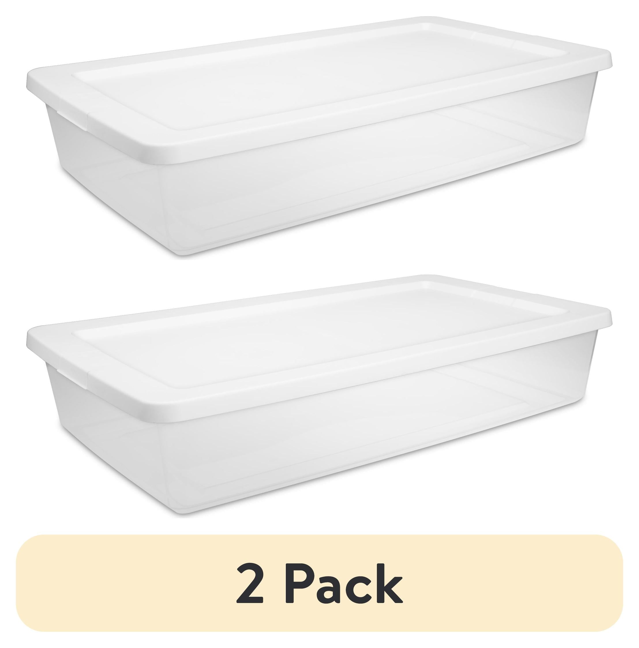 41 Quart Medium Storage Bin, Clear Plastic Underbed Storage Container with Snap-On Lid, White