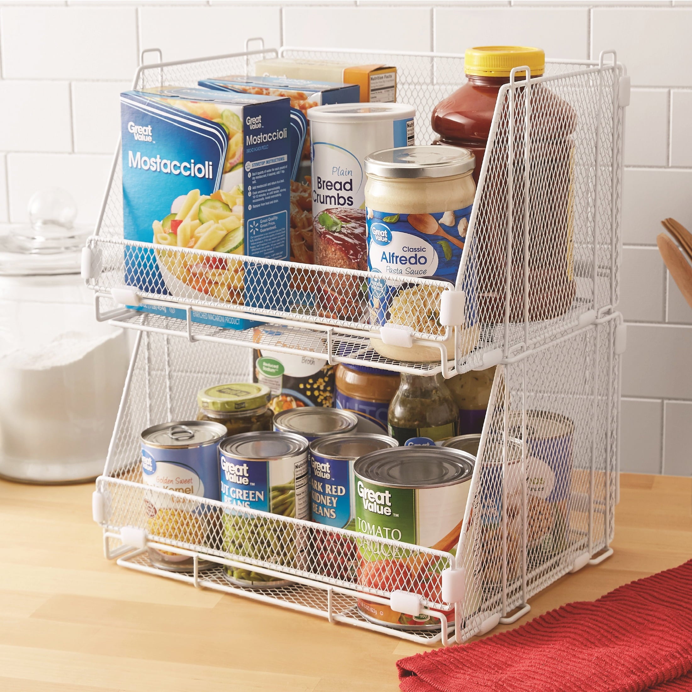 Folding Storage Baskets, Collapsible Plastic Organizer Bins with Clip Handles, 2 Pack, White