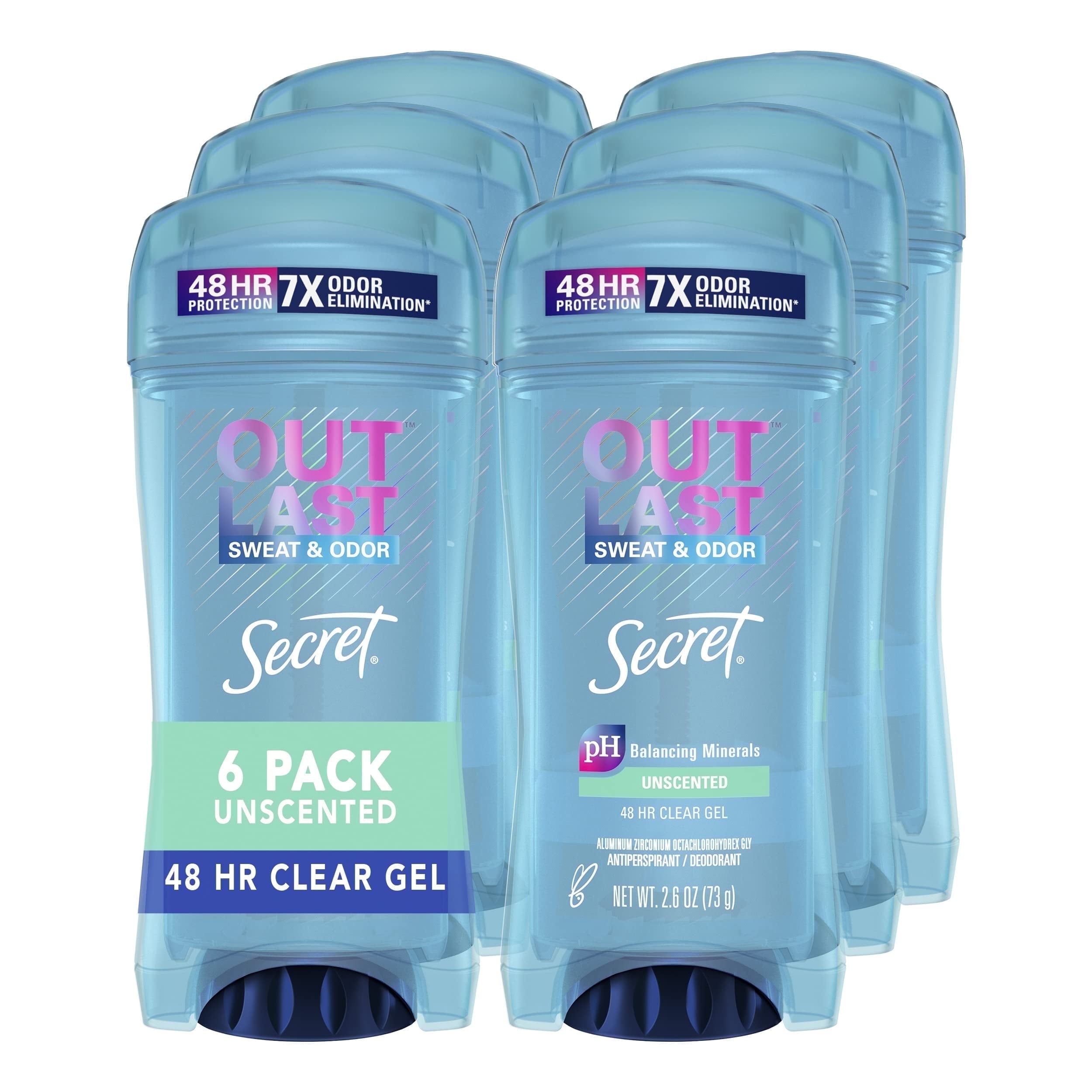 Antiperspirant Deodorant for Women, Unscented, Clear Gel, Outlast Xtend, 2.6 Oz (Pack of 6) (Packaging May Vary)