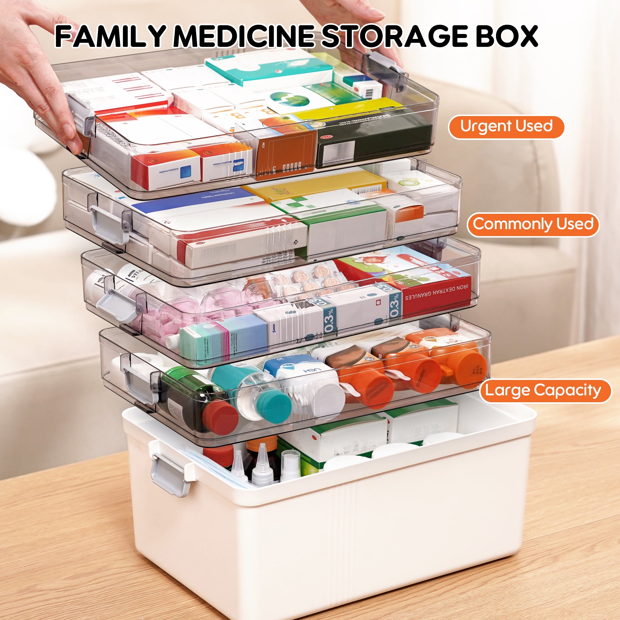 5 Layer storage bins with lid Stack &amp; Carry Box Plastic Handled with Removable Tray for Craft Adult