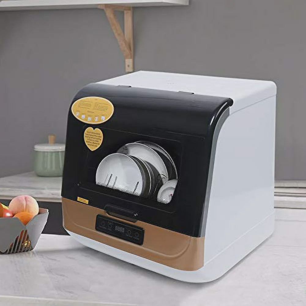 Countertop Dishwasher Kitchen Mini Portable Dish Bowl Washer Tabletop Automatic Dishwasher Deep Cleaning for Home, Apartment, RV (White Black)