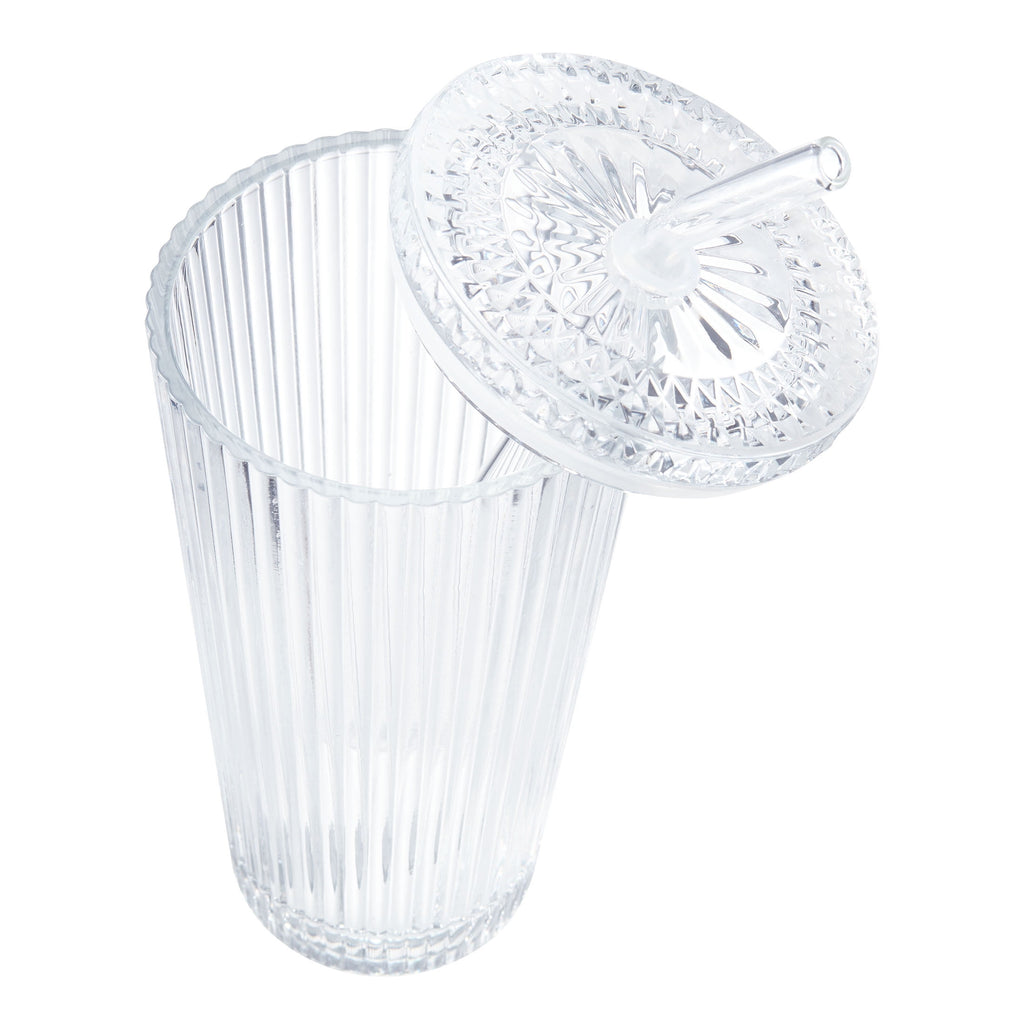Better Homes &amp; Gardens Glass 21oz Tumbler Ribbed with Glass Lid and Straw
